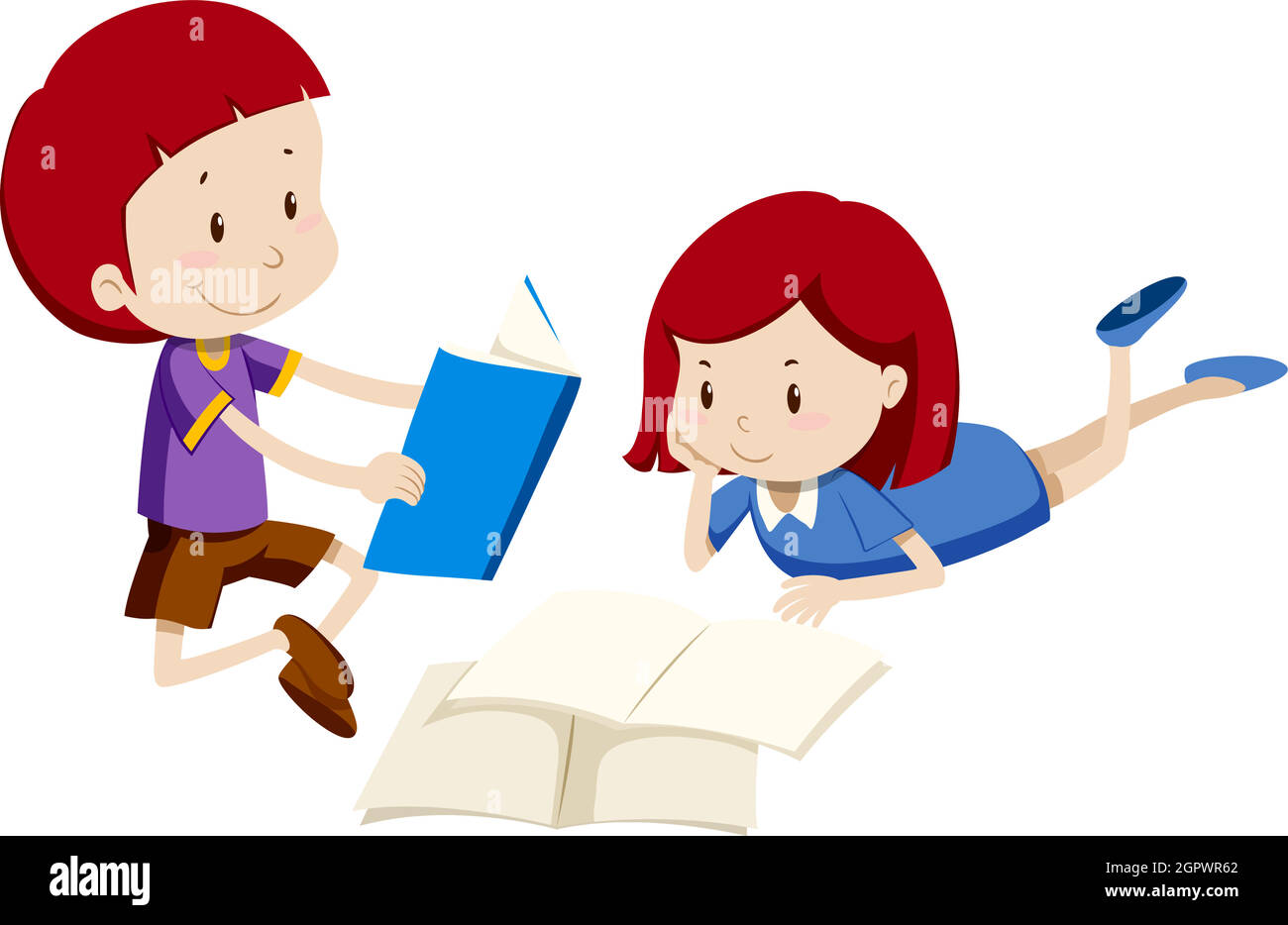 Junge und Mädchen lesen Bücher Stock Vektor