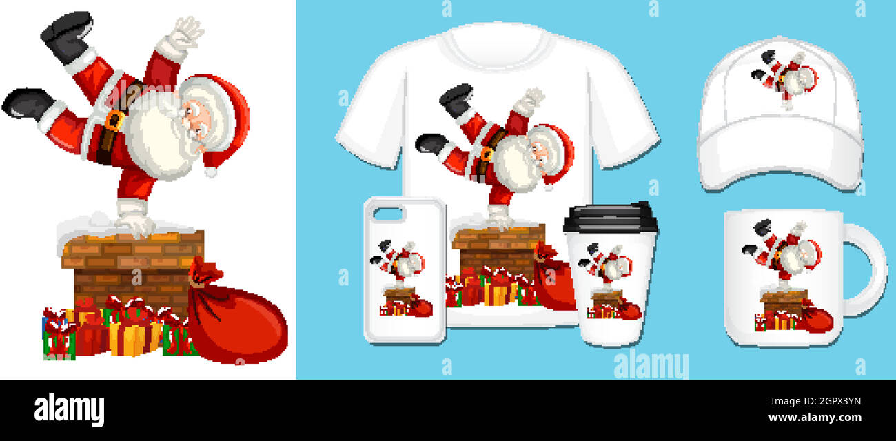 Weihnachtsmann-Design auf verschiedenen Produktvorlagen Stock Vektor