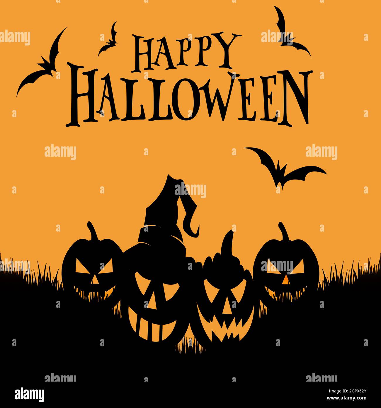 Halloween Nacht Hintergrund, Kürbisse, Fledermaus, Baum, Mond und dunkle Burg. Happy Halloween Banner oder Party Einladung Hintergrund Vektor Illustration. Stock Vektor