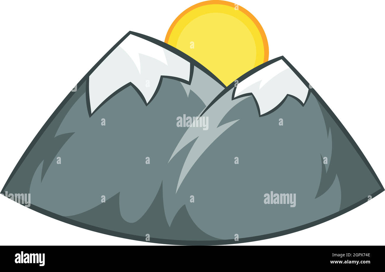 Berge und Sonnensymbol, Cartoon-Stil Stock Vektor