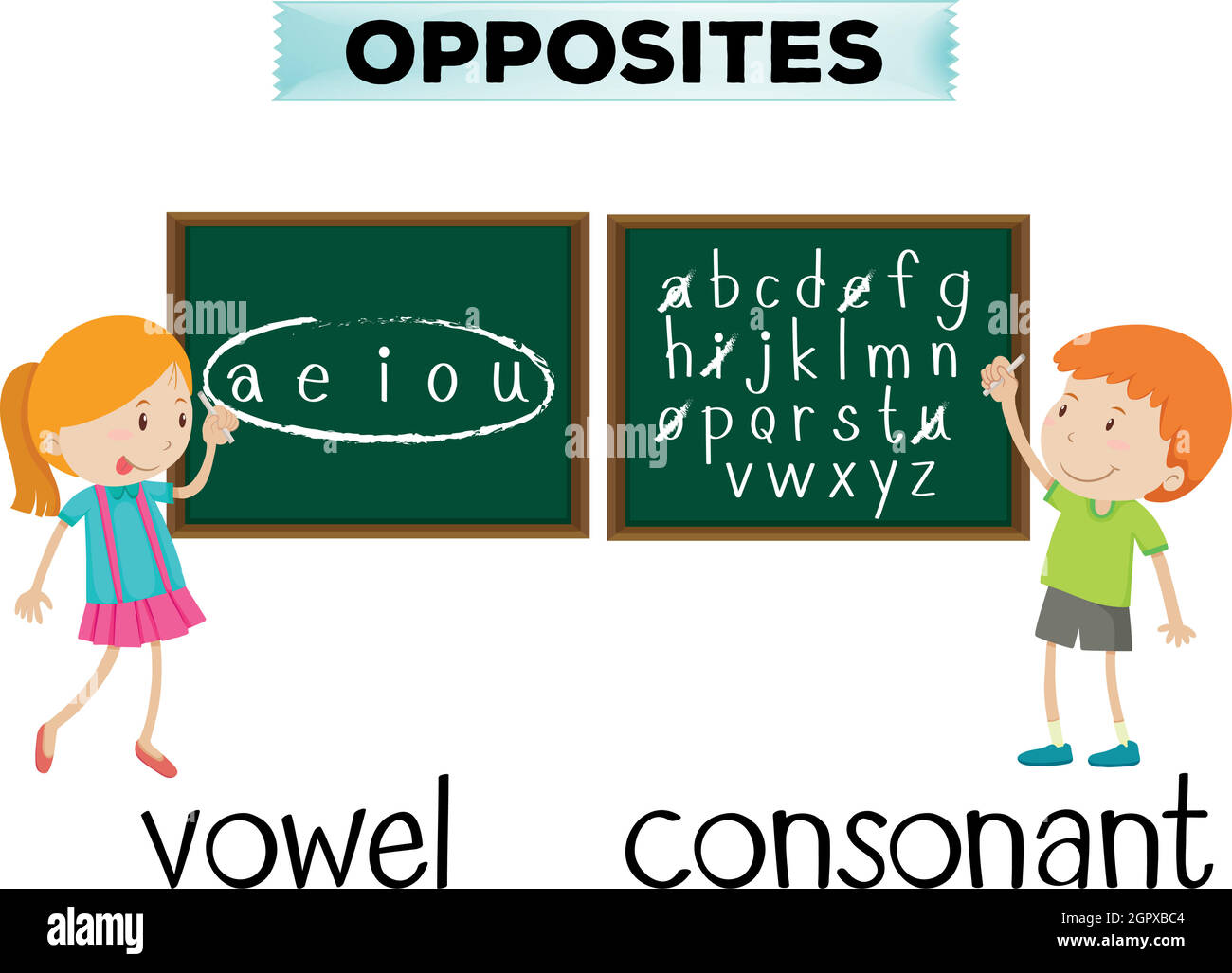Gegenüberliegende Wortkarte für Vokal und Konsonant Stock Vektor