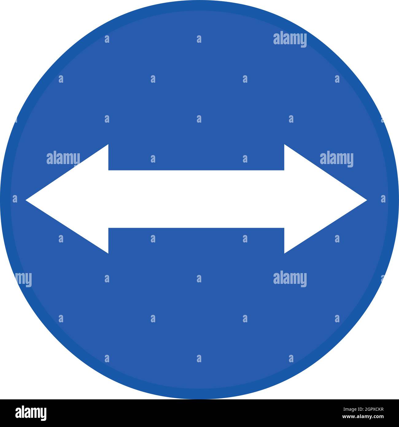 Vektor-Illustration von weißem Pfeil Verkehrszeichen mit zwei Möglichkeiten auf einem blauen kreisförmigen Hintergrund, was bedeutet, zwei Möglichkeiten Stock Vektor