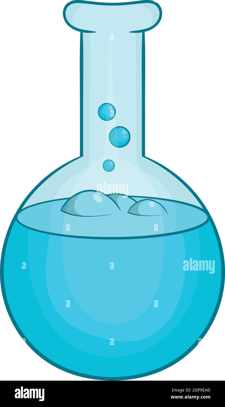 Chemisches Laboratorium Kolben mit blauen Flüssigkeit Symbol Stock Vektor