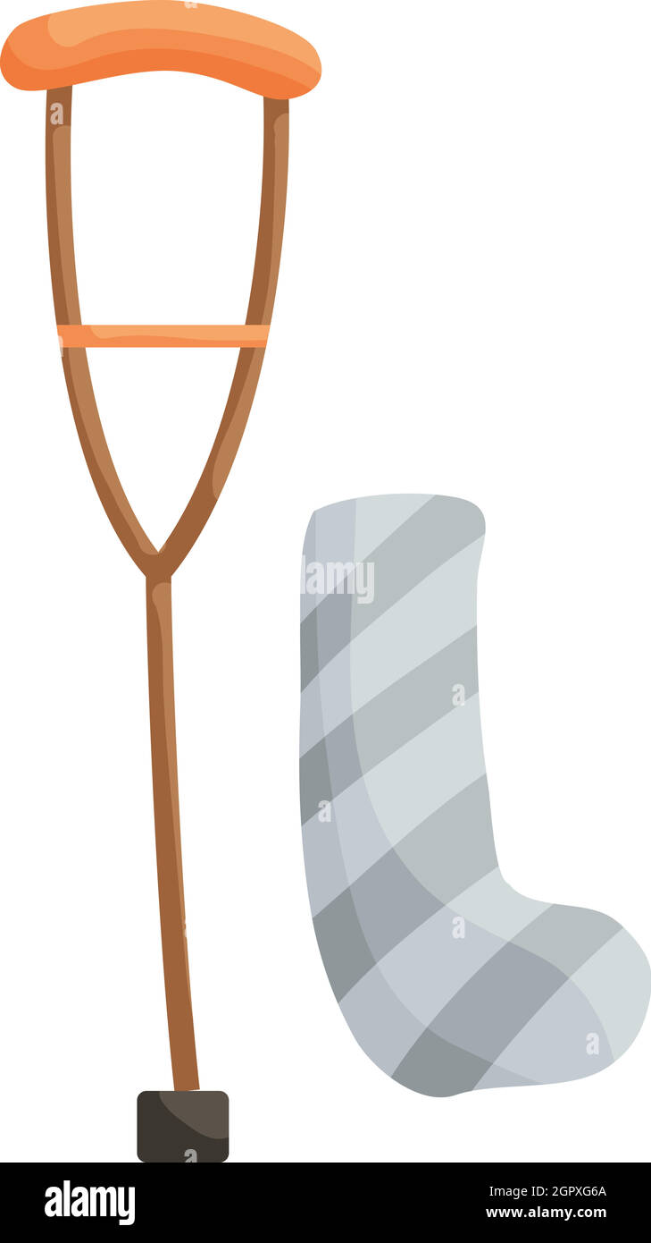 Krücke und Gips Bandage Symbol, Cartoon-Stil Stock Vektor