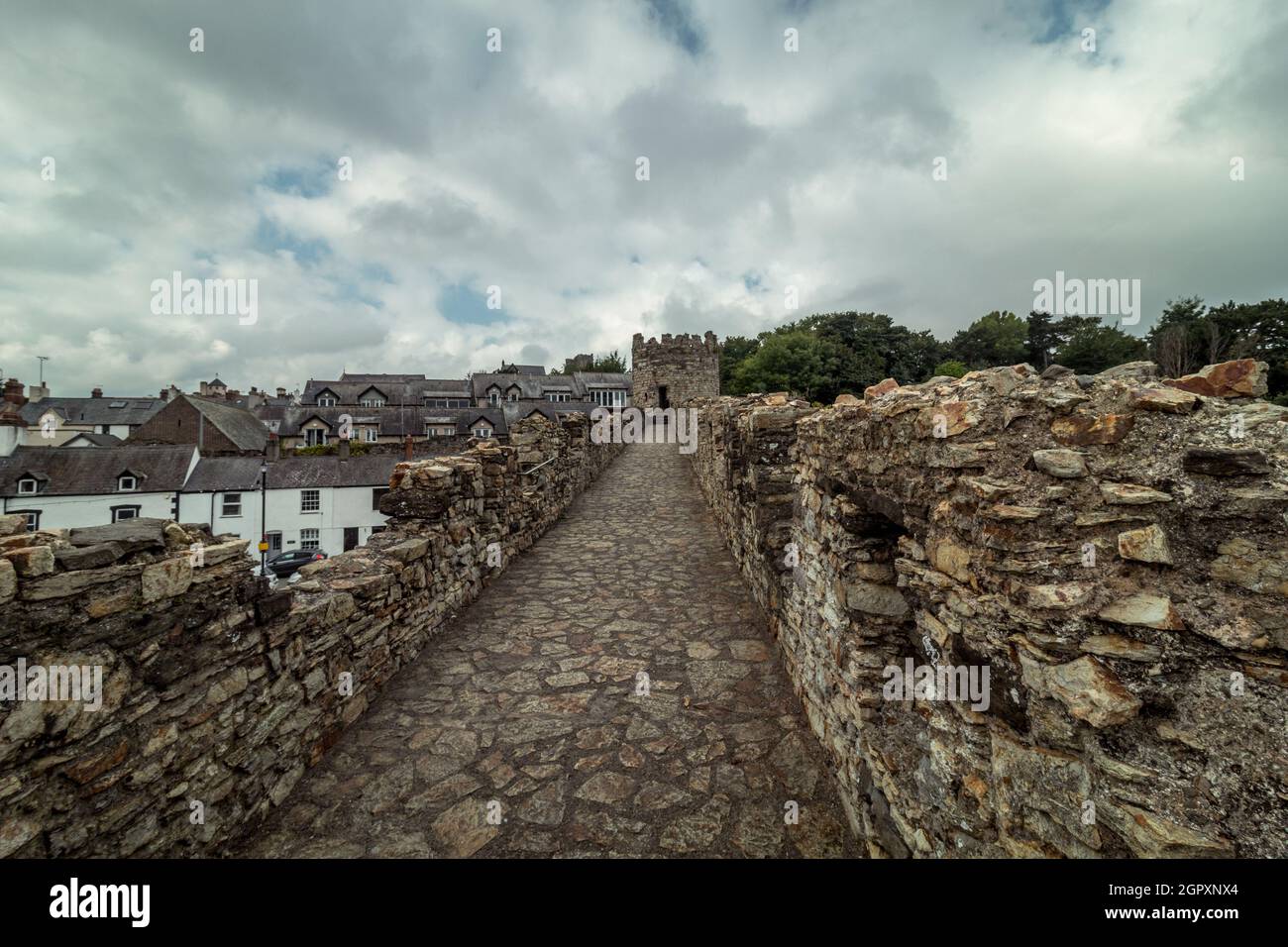 Conwy Castle in Wales, Außen- und Innenansicht der Stadt Conwy Stockfoto