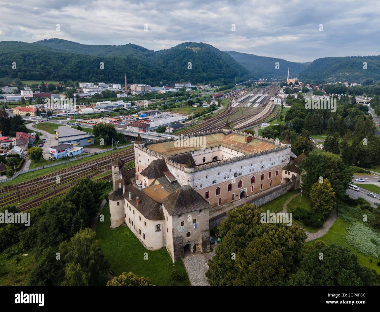 Luftaufnahme des Schlosses in Zvolen, Slowakei Stockfoto