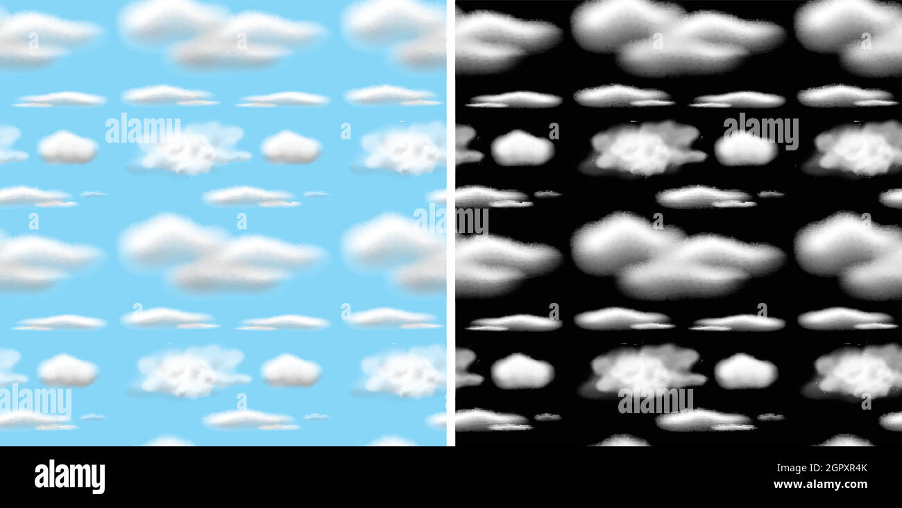 Nahtloses Hintergrunddesign mit Wolken in blauem und schwarzem Himmel Stock Vektor