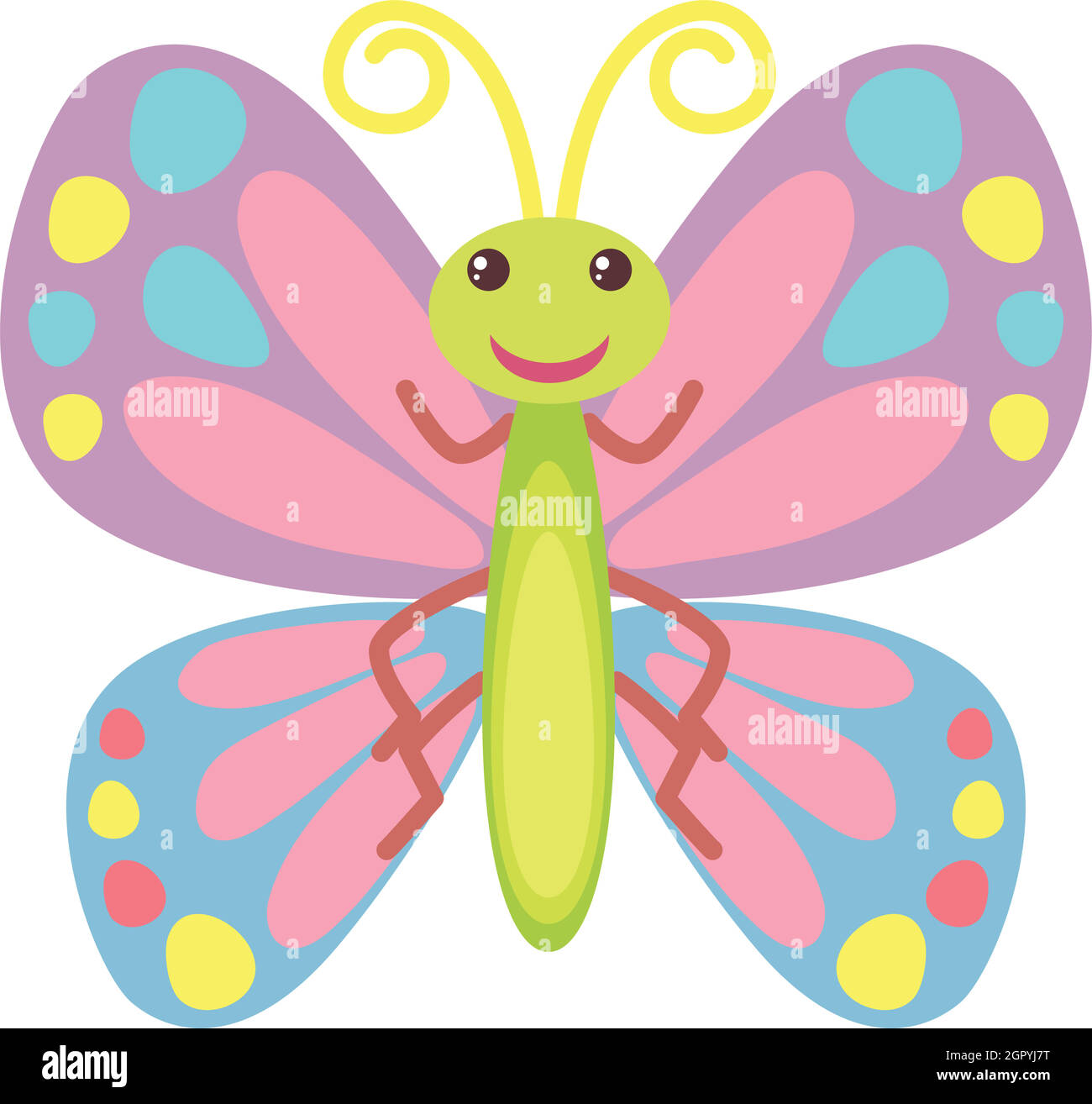 Bunte Schmetterling mit glücklichen Gesicht Stock Vektor
