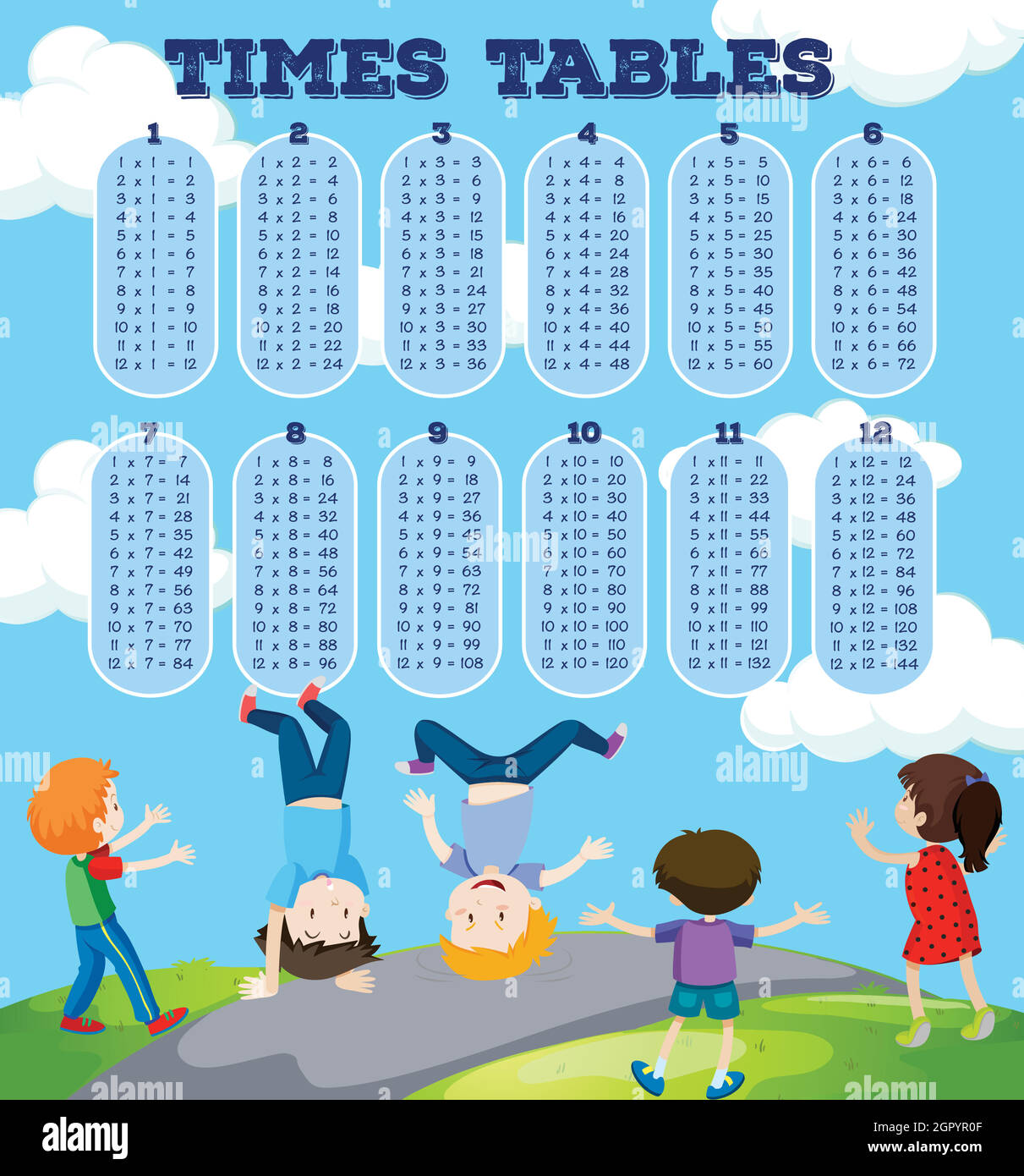 Kinder mit Math Times Tabellen Stock Vektor