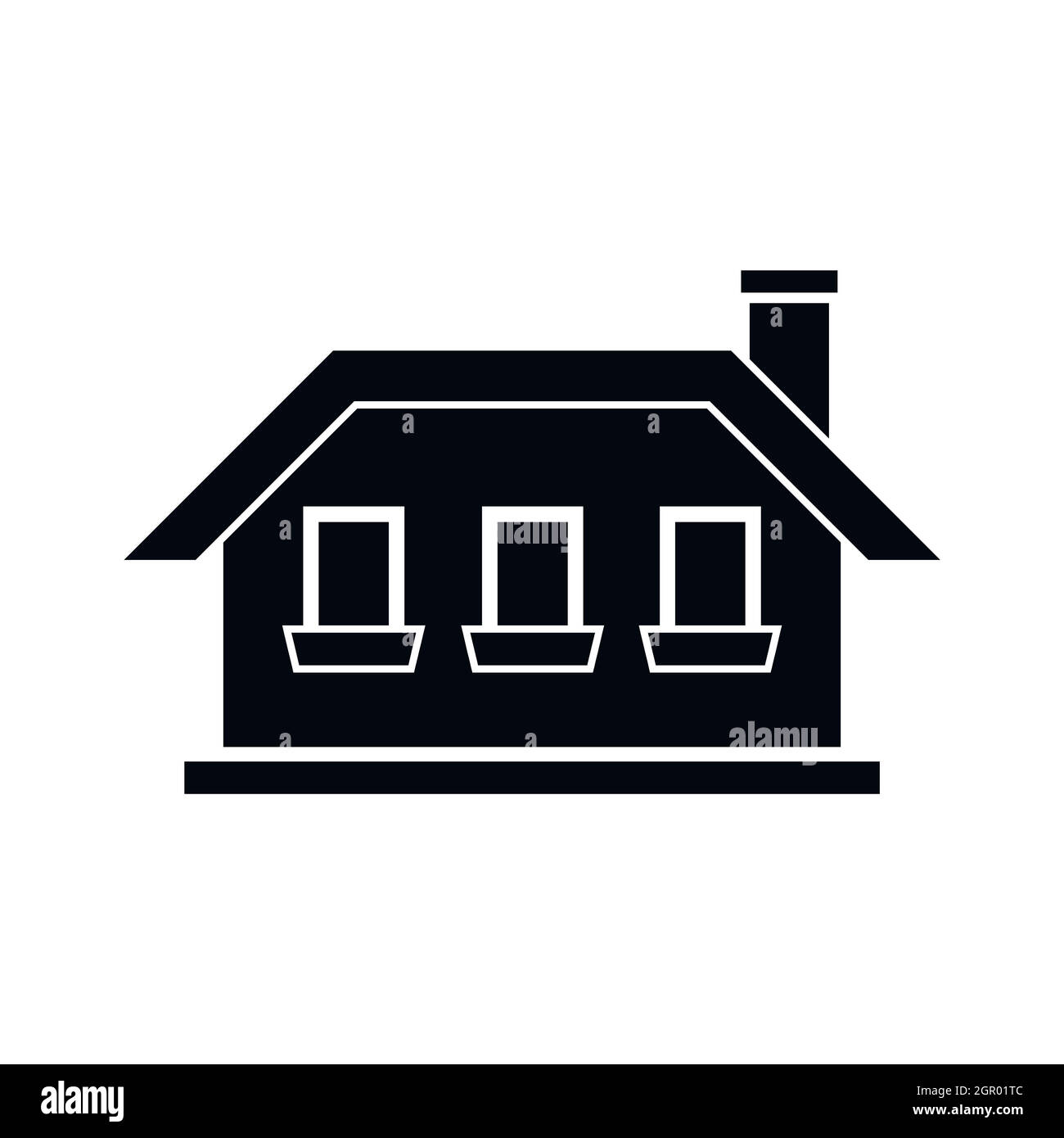 Einstöckiges Haus mit drei Windows-Symbol Stock Vektor