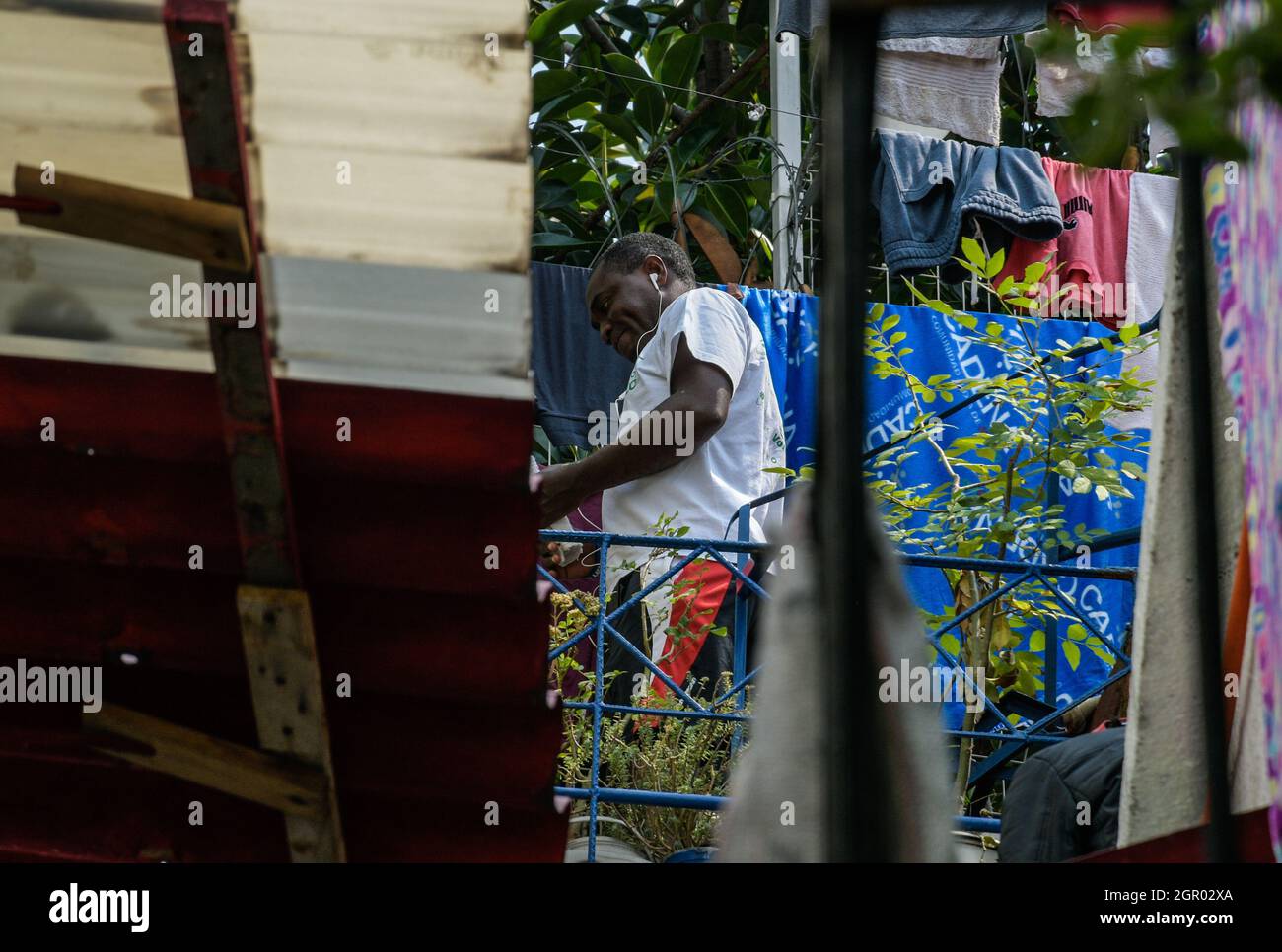 Non Exclusive: Haitianische Migranten ruhen während ihres Aufenthalts im Hostel Tochan, einer Stiftung, die Migranten auf ihrer Reise durch Mexiko zu den Vereinten Nationen unterstützt Stockfoto