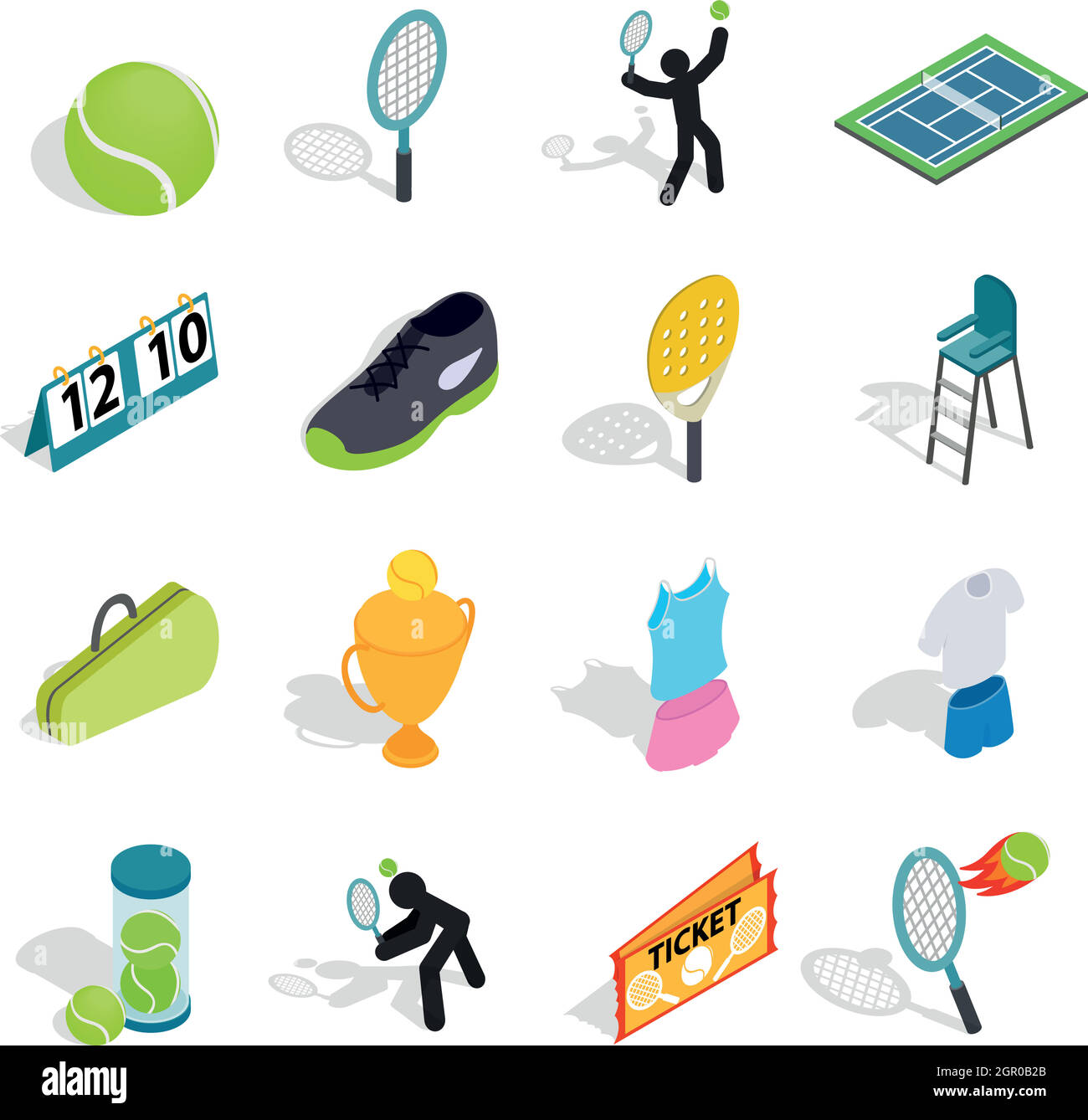 Tennis-Ikonen, die inmitten einer isometrischen 3d Stil Stock Vektor