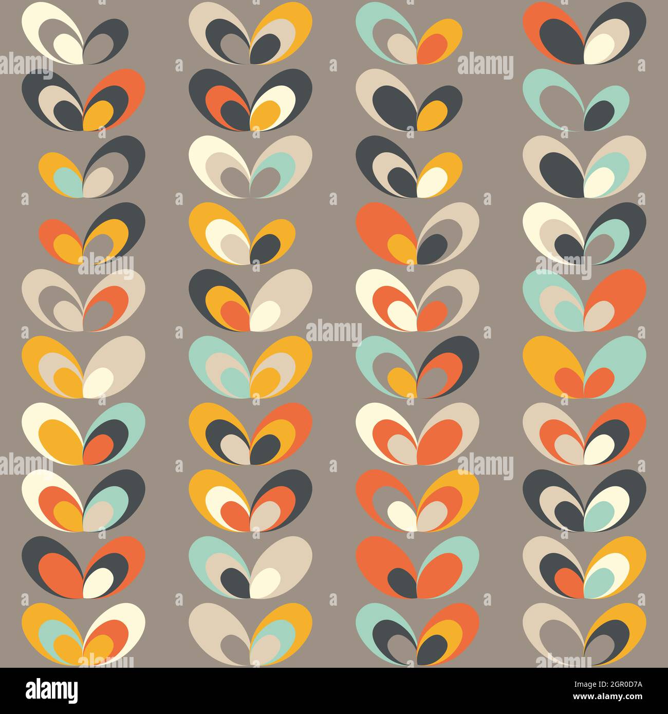 Geometrischer Retro-Hintergrund aus der Mitte des Jahrhunderts. Vintage-Braun, Orange und blaugrün. Nahtlose Blumenmod-Muster, Vektor-Illustration. Abstrakt retro geometr Stock Vektor