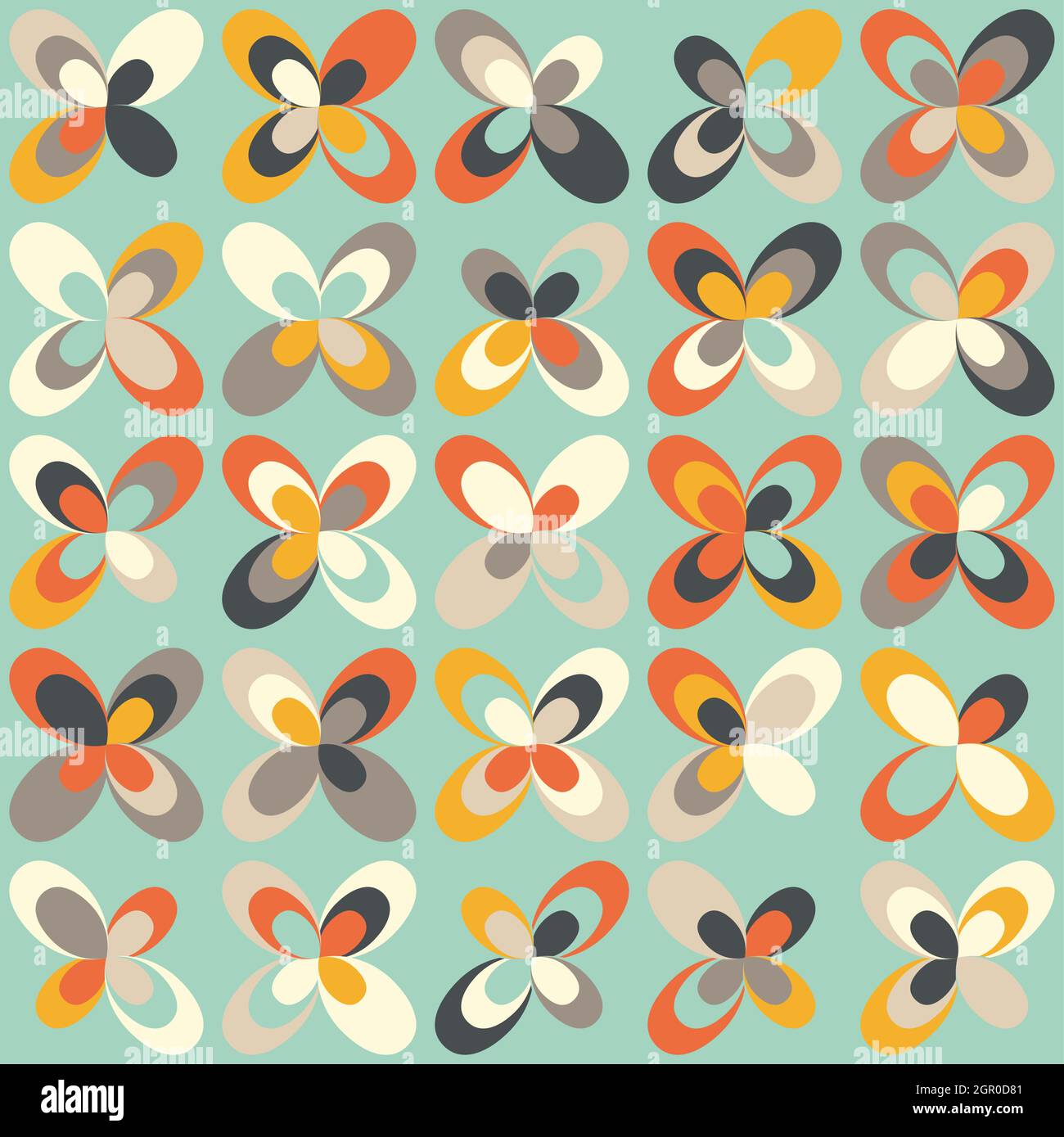 Geometrischer Retro-Hintergrund aus der Mitte des Jahrhunderts. Vintage-Braun, Orange und blaugrün. Nahtlose Blumenmod-Muster, Vektor-Illustration. Abstrakt retro geometr Stock Vektor