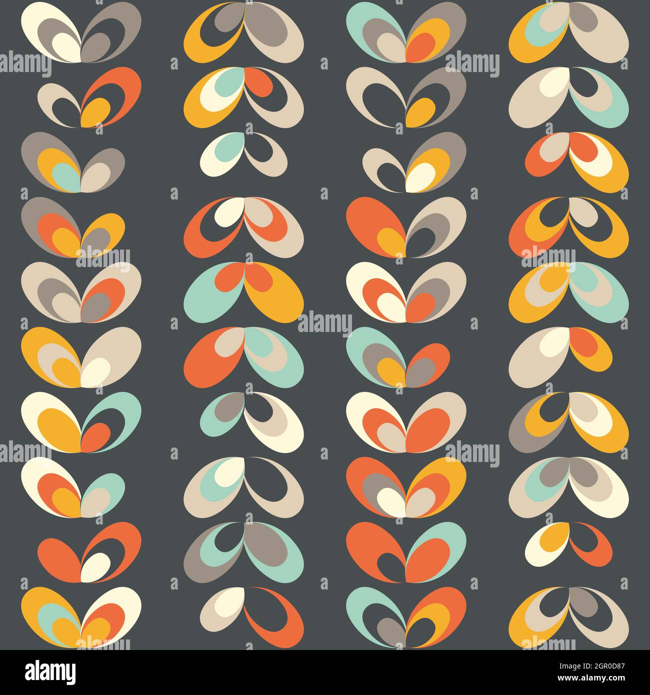 Geometrischer Retro-Hintergrund aus der Mitte des Jahrhunderts. Vintage-Braun, Orange und blaugrün. Nahtlose Blumenmod-Muster, Vektor-Illustration. Abstrakt retro geometr Stock Vektor