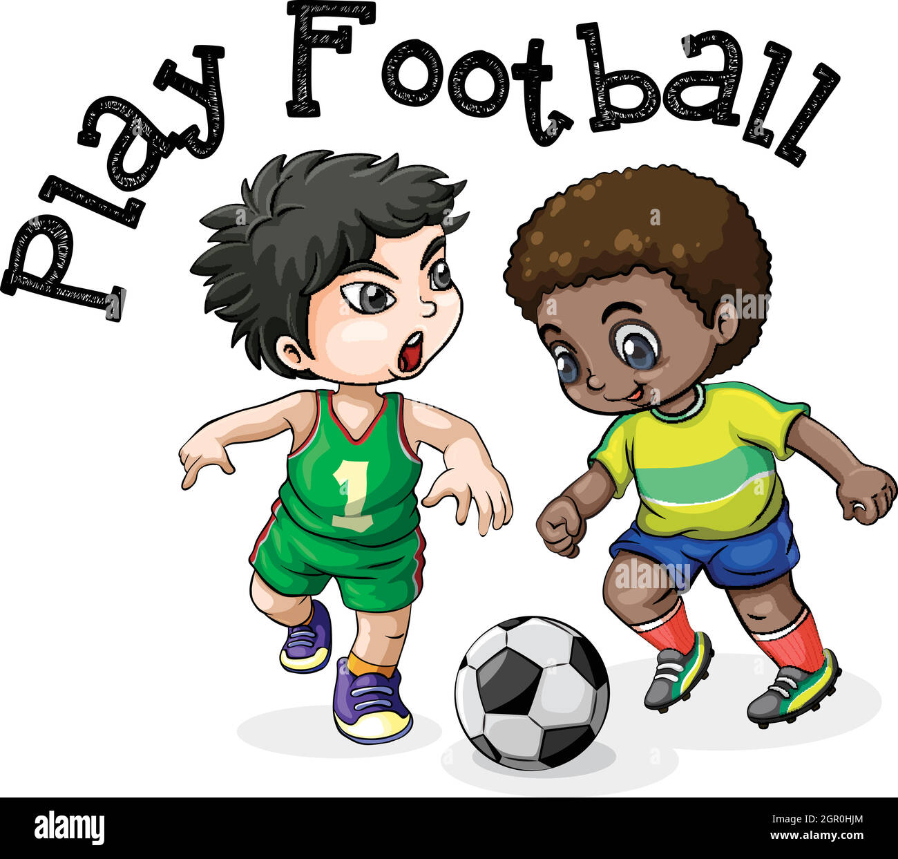 Kinder spielen Fußball auf weißem Hintergrund Stock Vektor