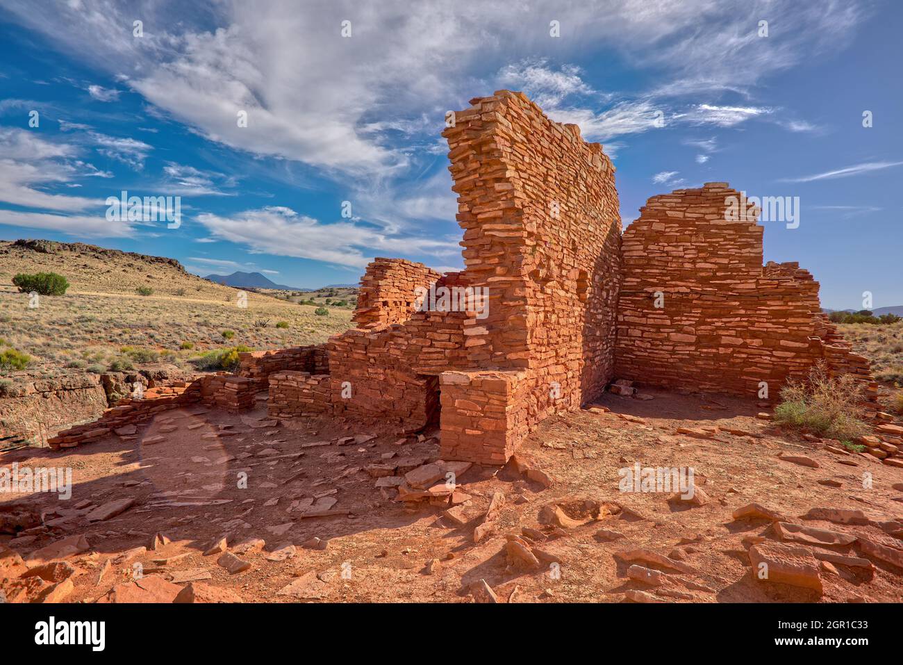 Lomaki Pueblo Ruinen. Das Hotel liegt im Wupatki National Monument Flagstaff Arizona. Stockfoto