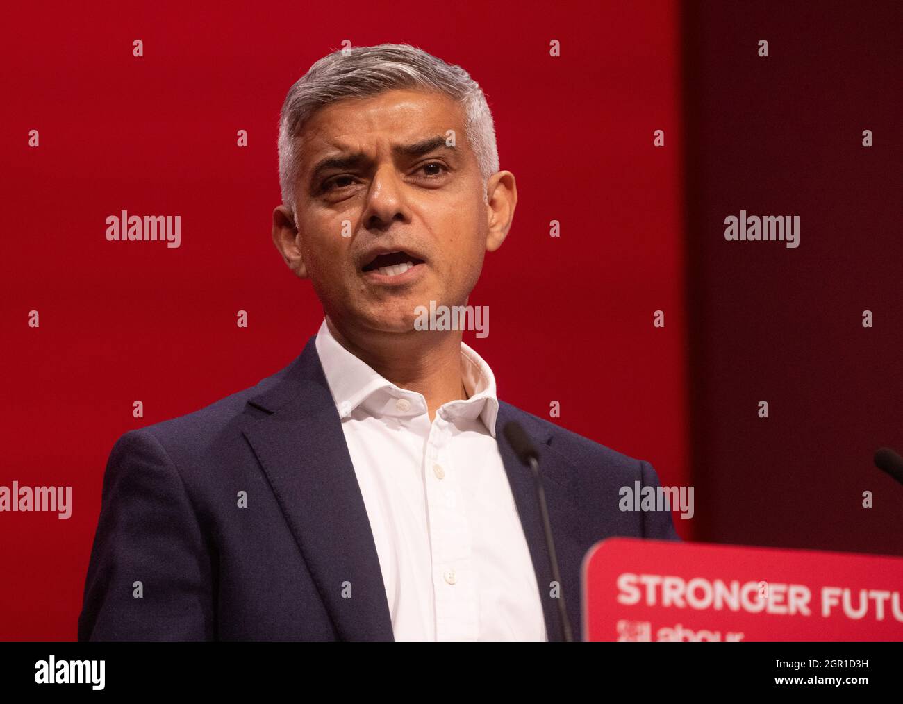 Sadiq Khan, der Bürgermeister von London, hält seine Keynote-Rede auf der Labour Party Conference in Brighton Stockfoto