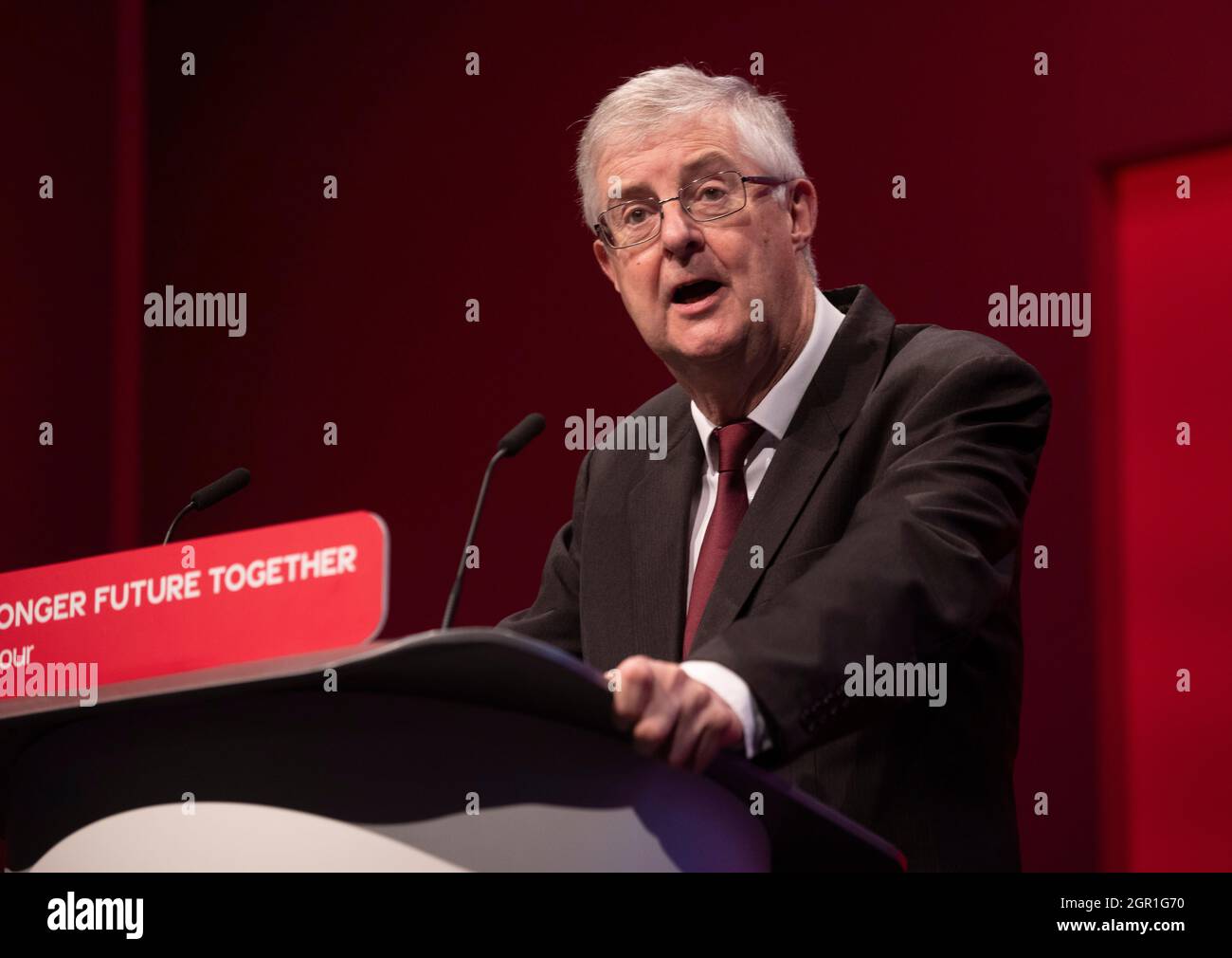 Mark Drakeford, erster Minister von Wales und Vorsitzender der walisischen Labour-Partei, sprach auf der Labour Party-Konferenz in Brighton. Stockfoto