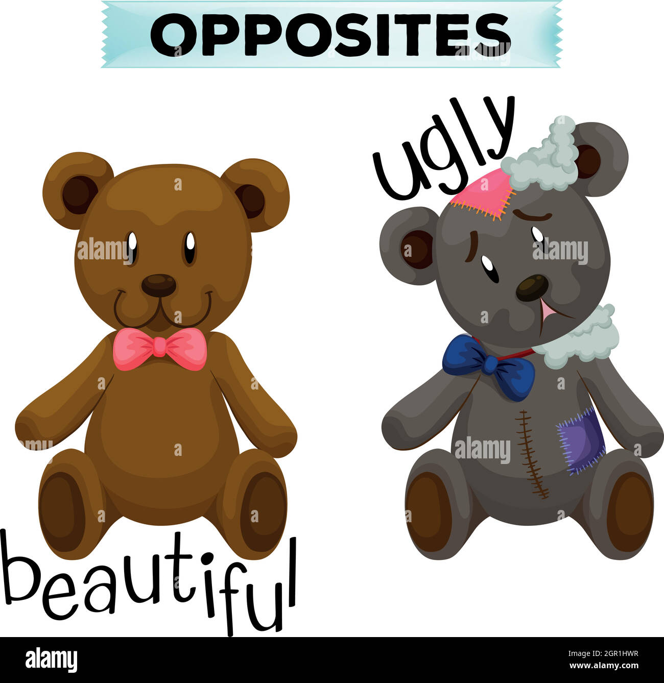 Gegenüberliegende Wortkarte mit schön und hässlich Stock Vektor