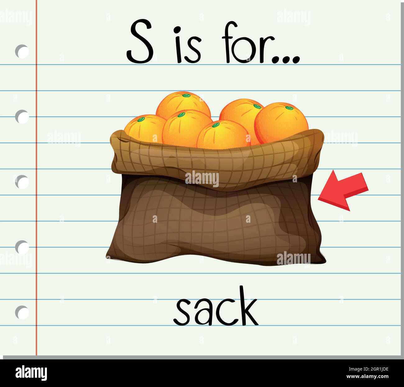 Der Buchstabe S der Flashcard ist für den Sack Stock Vektor