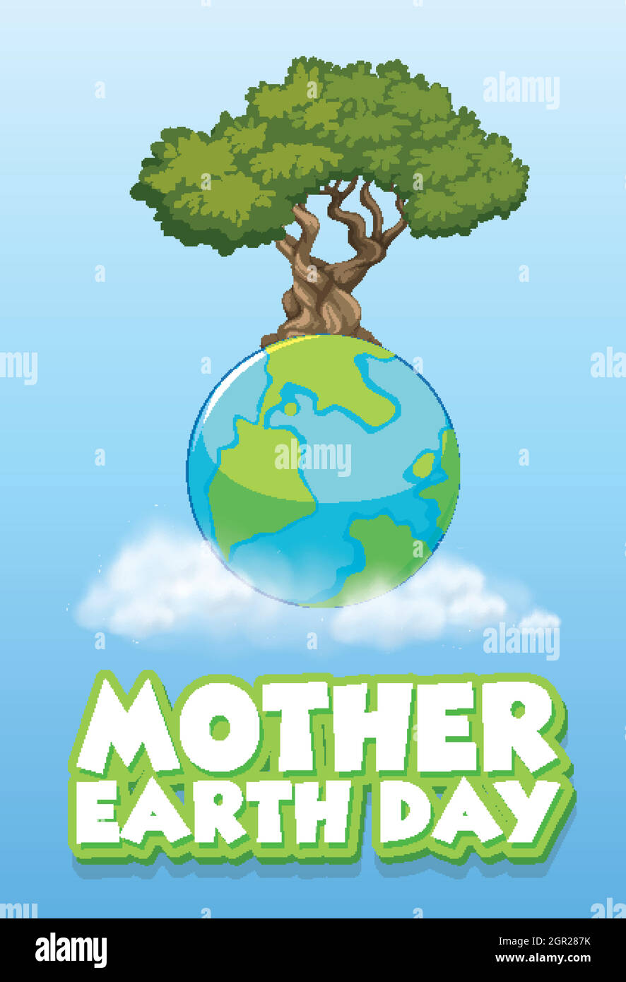 Poster Design für Mutter Erde Tag mit großer Welt und Baum Stock Vektor