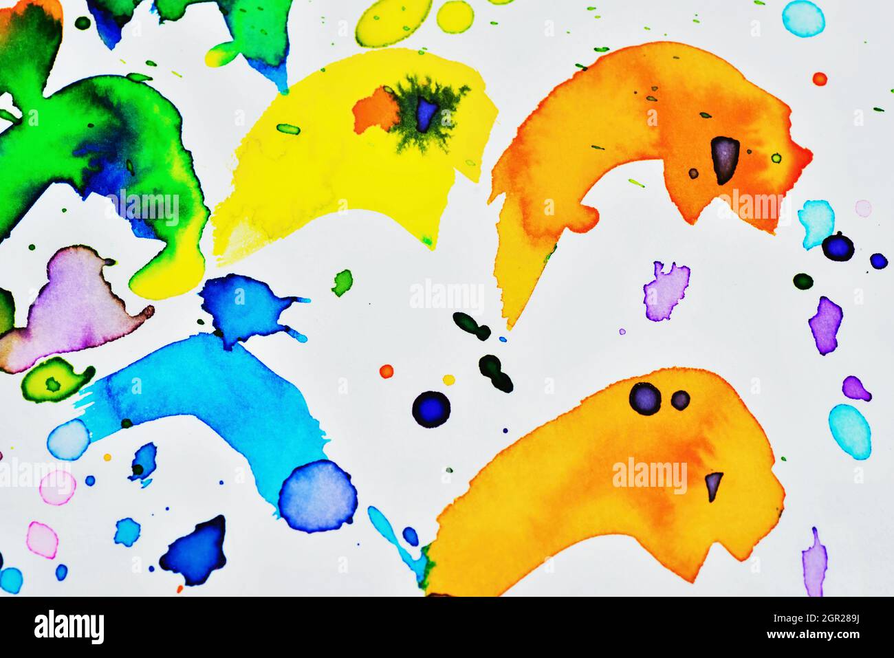 Fröhliche abstrakte Aquarell Hintergrund von lebendigen Anilin-Farben, Aquarell gemacht. Stockfoto