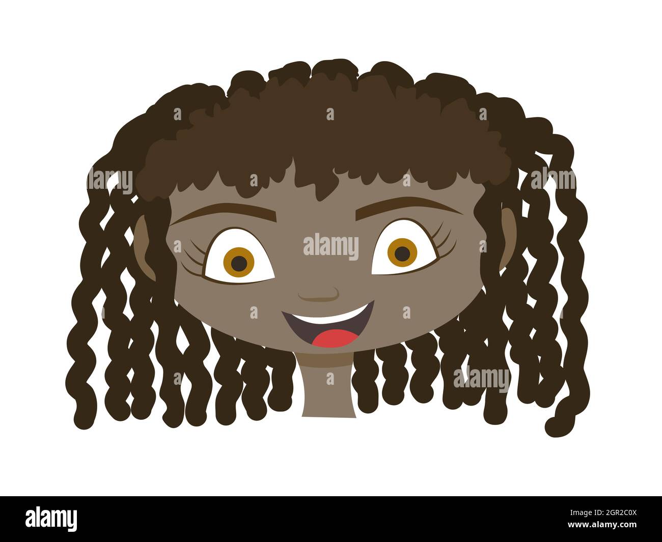 Handgezogener Kopf eines 7-10-jährigen Mädchens mit dunklem Haar und dunkler Haut. Vektor-Illustration eines kleinen Mädchens. Stock Vektor