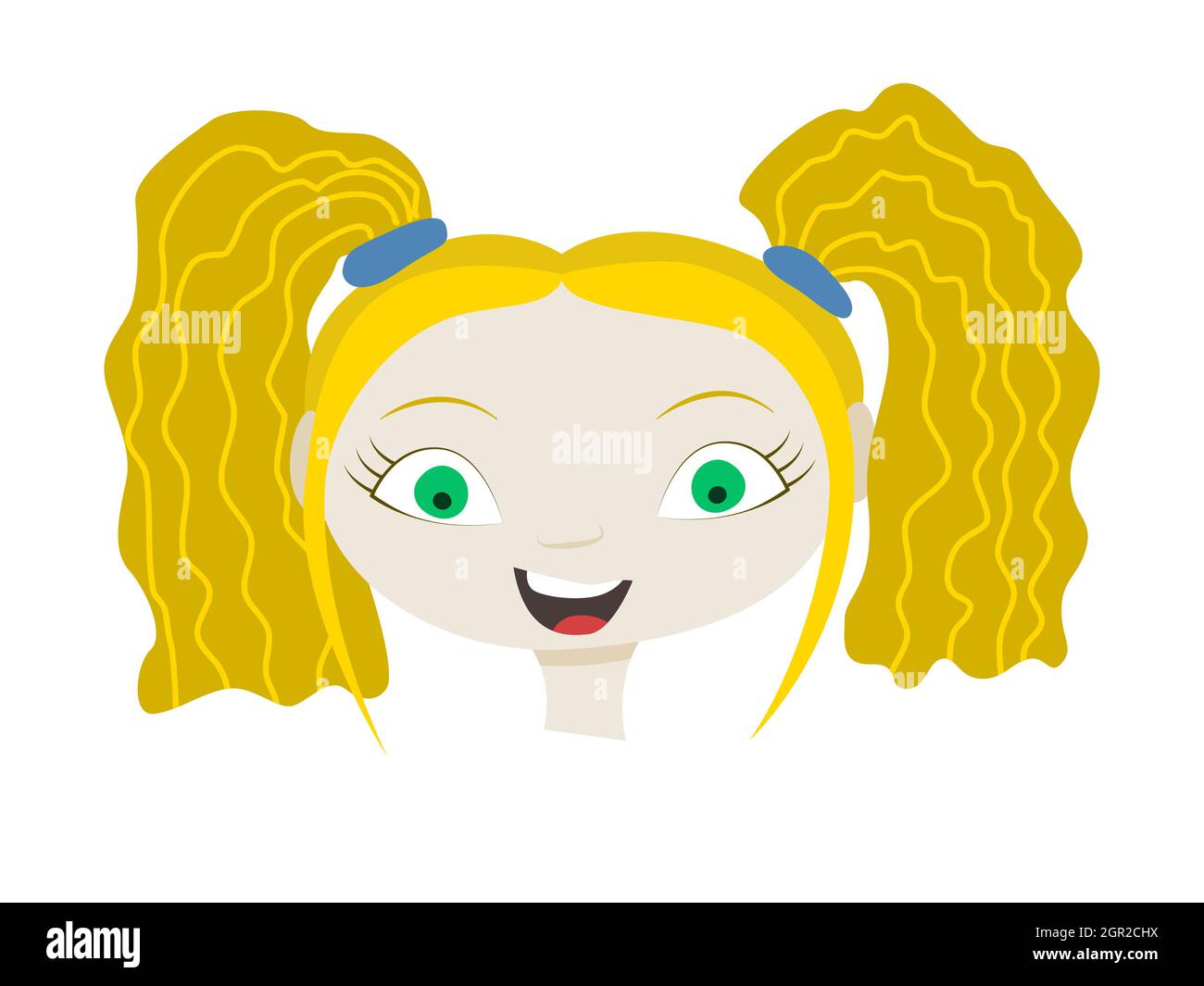 Handgezogener Kopf eines 9-jährigen Mädchens mit blondem Haar, grünen Augen und heller Haut. Vektor-Illustration eines kleinen Mädchens. Stock Vektor