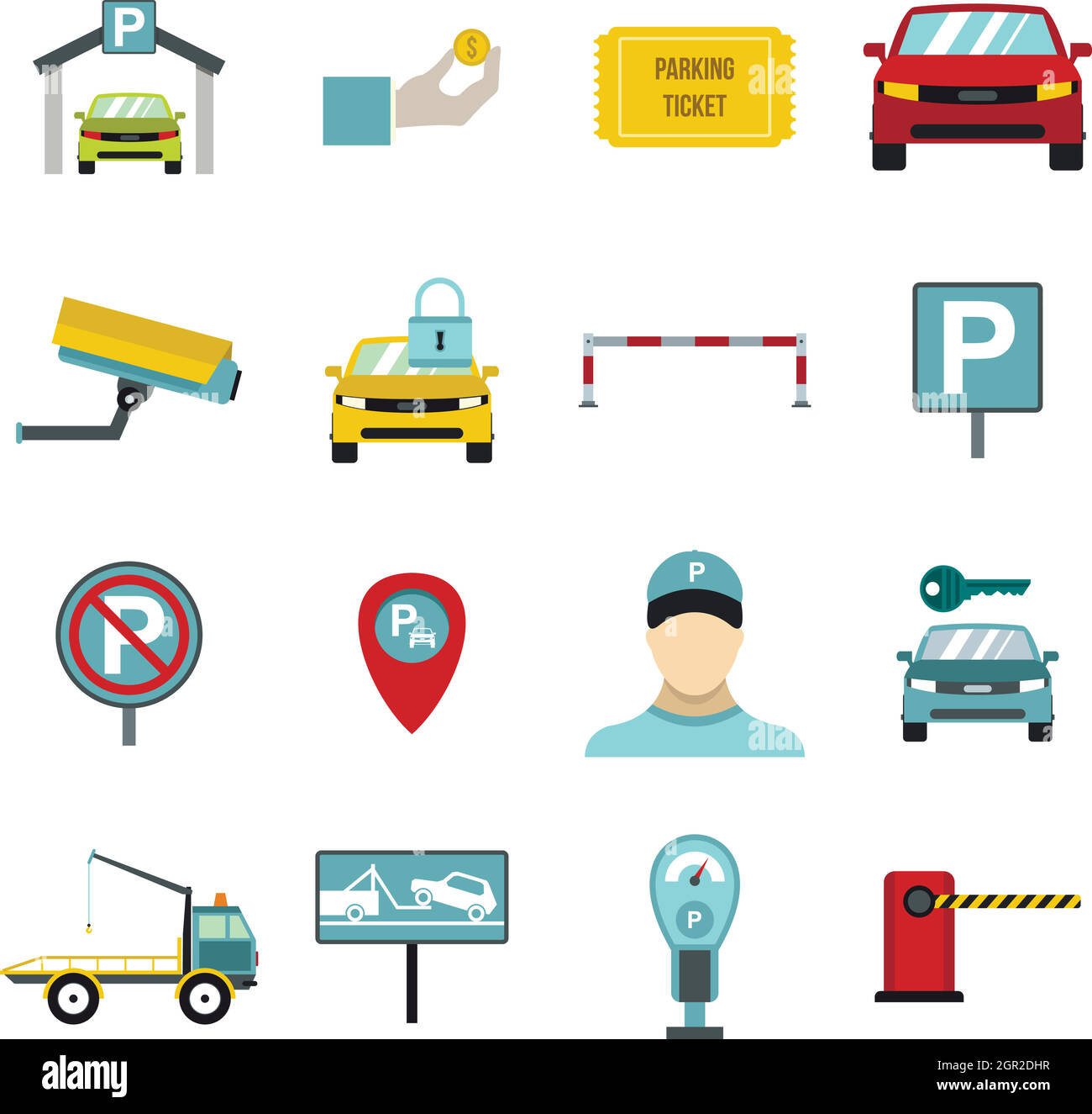 Parkplatz Icons set, flach Stil Stock Vektor