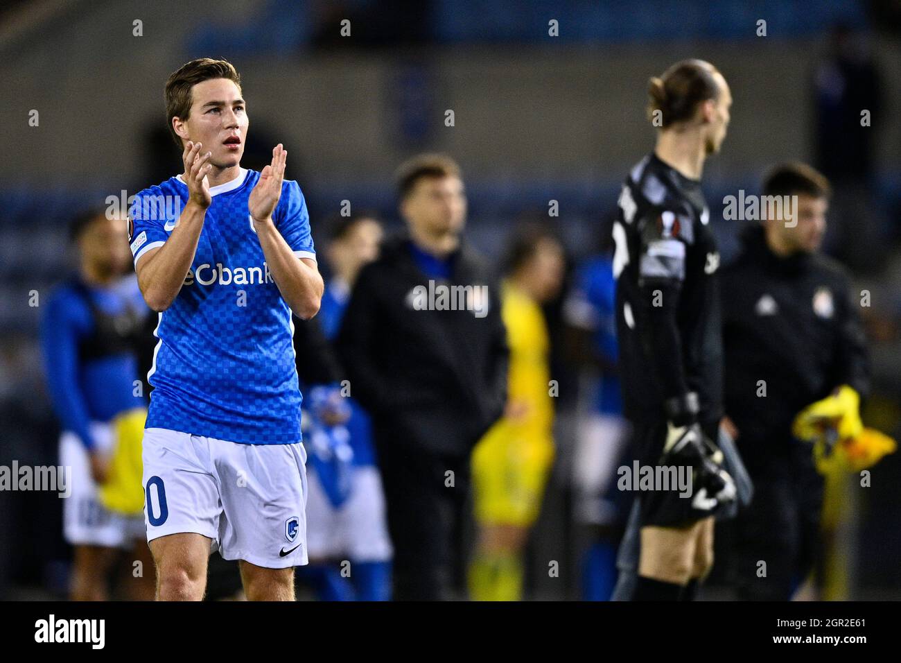 Genks Carel Eiting während eines Fußballspiels zwischen dem belgischen KRC Genk und dem kroatischen GNK Dinamo Zagreb am Donnerstag, dem 30. September 2021 in Genk, am Tag Stockfoto