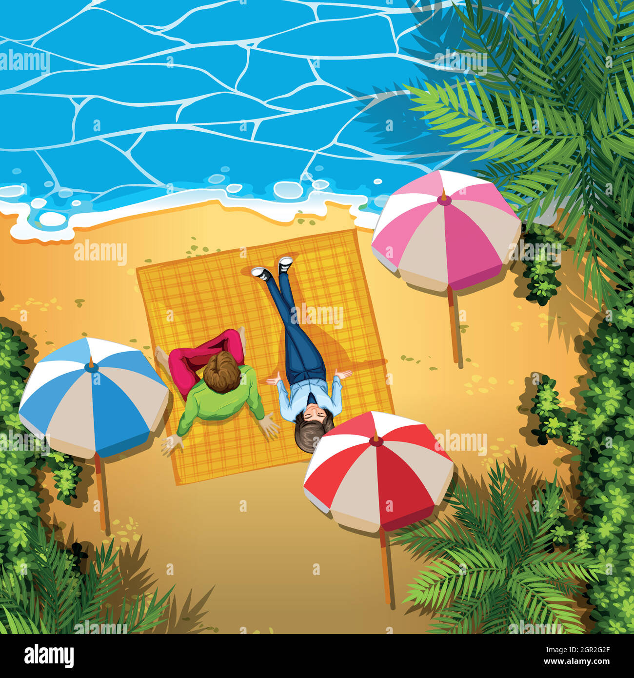 Mann und Frau entspannen sich am Strand Stock Vektor