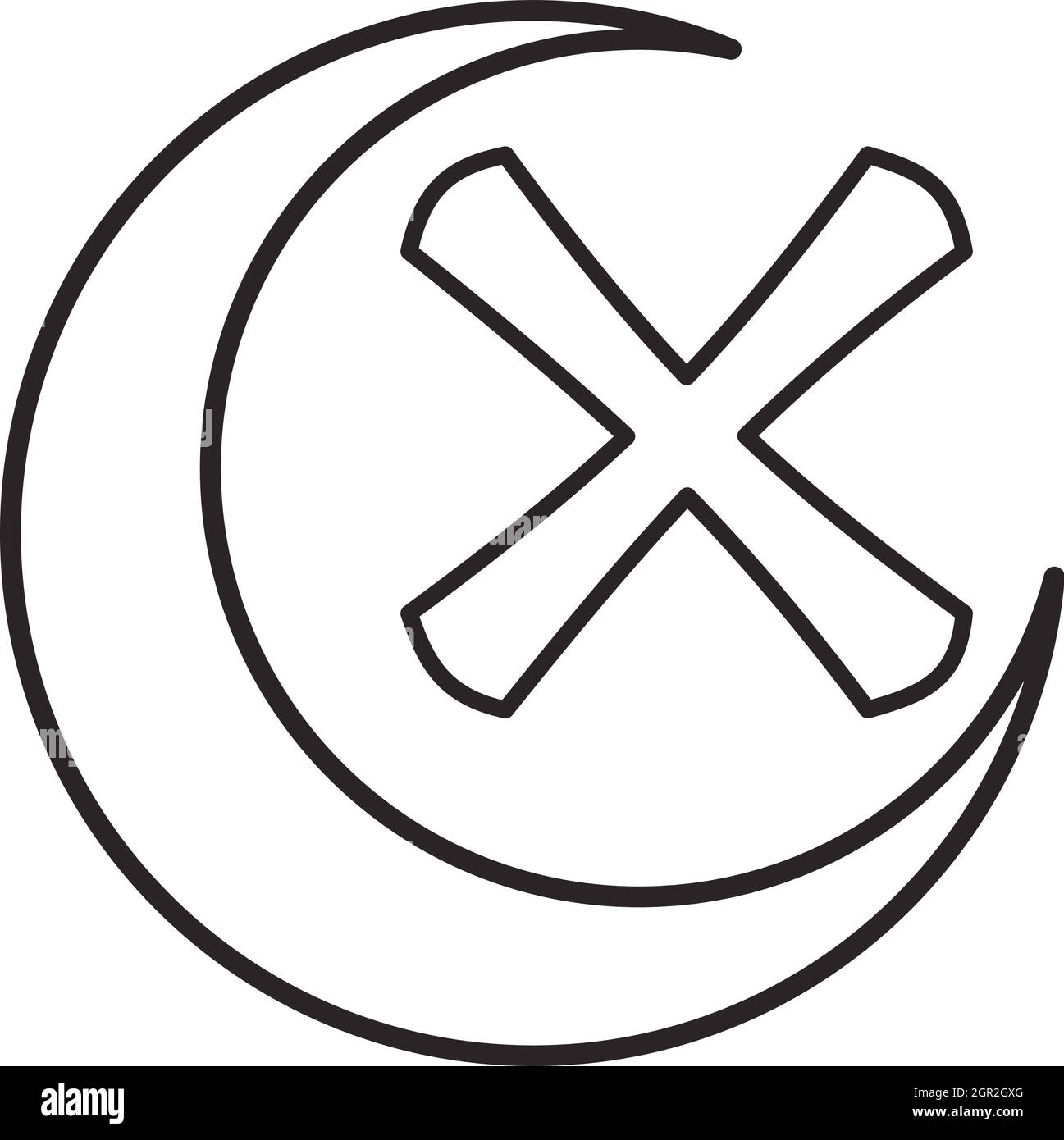 Kreuz und Halbmond Symbol, outline Style Stock Vektor