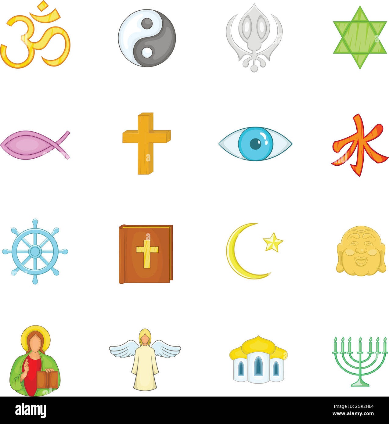 Religion-Icons set, cartoon-Stil Stock Vektor