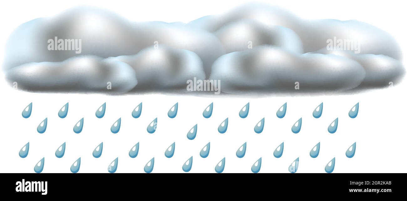 Dunkle Wolke und Regen auf weißem Hintergrund Stock Vektor