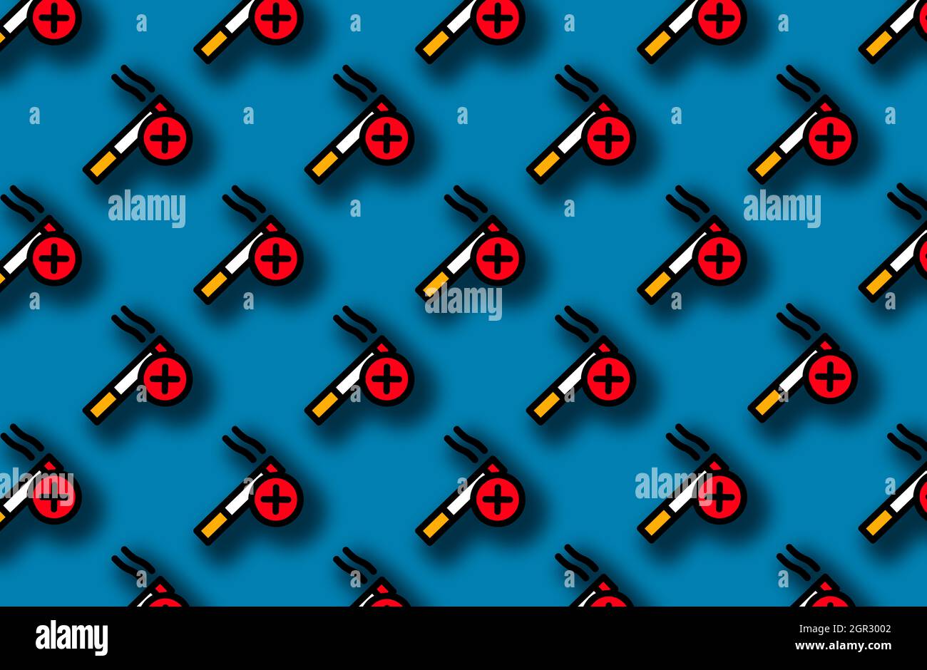 Nahtloses Muster von Nichtrauchersymbolen auf blauem Hintergrund Stockfoto
