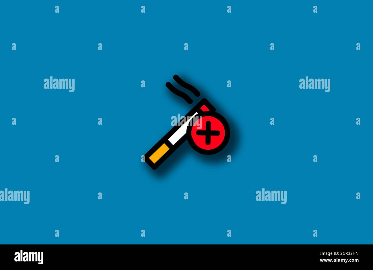 Abbildung eines Nichtrauchersymbols auf blauem Hintergrund Stockfoto