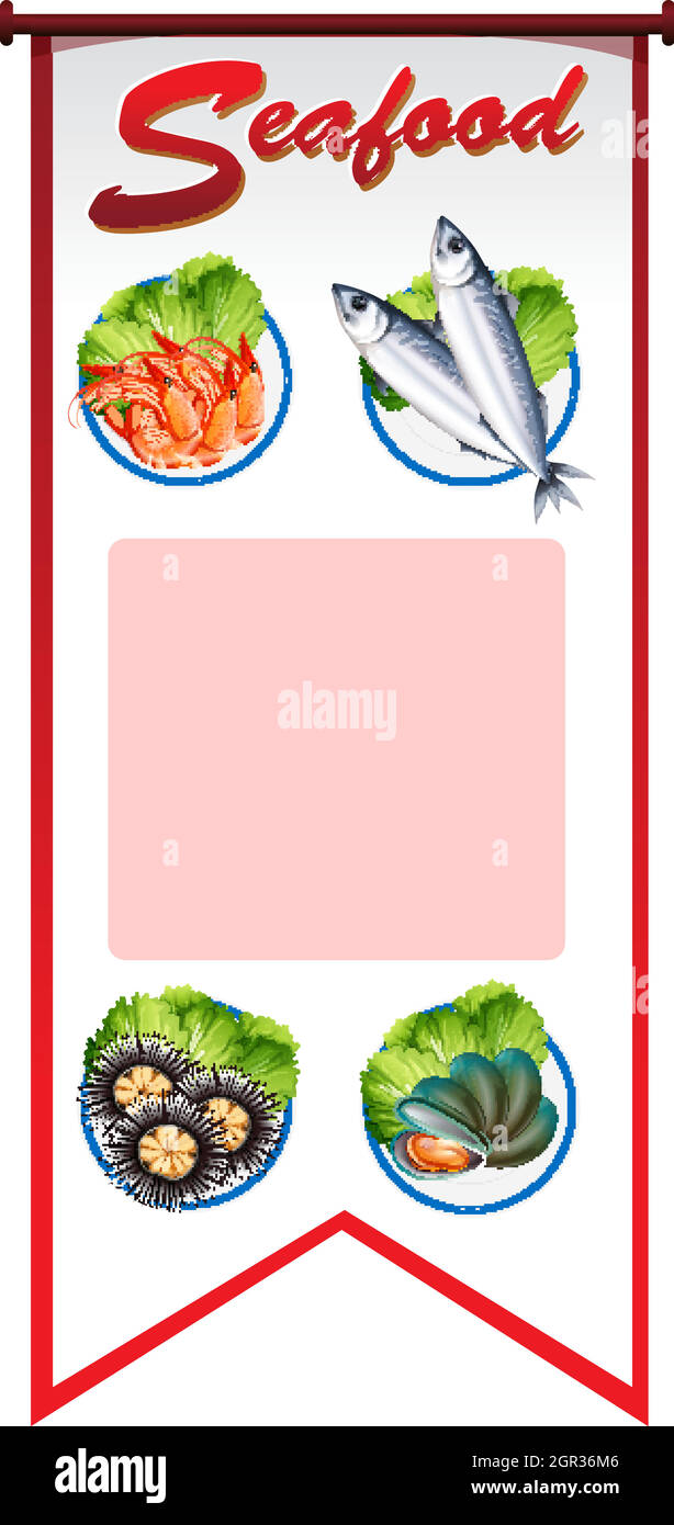Banner-Design mit verschiedenen Arten von Meeresfrüchten Stock Vektor