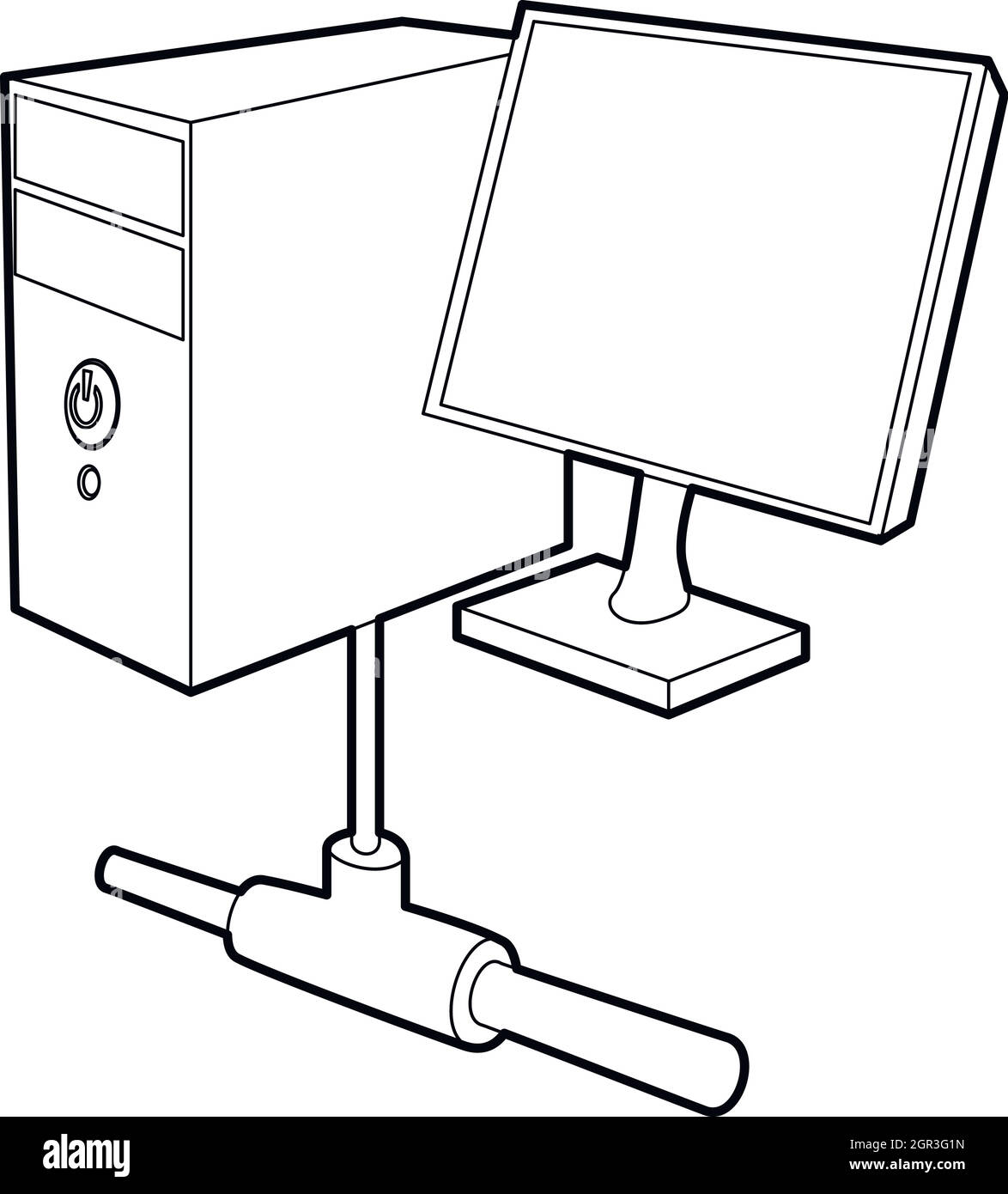 Computer Monitor und CPU-Einheit Symbol, outline Style Stock Vektor