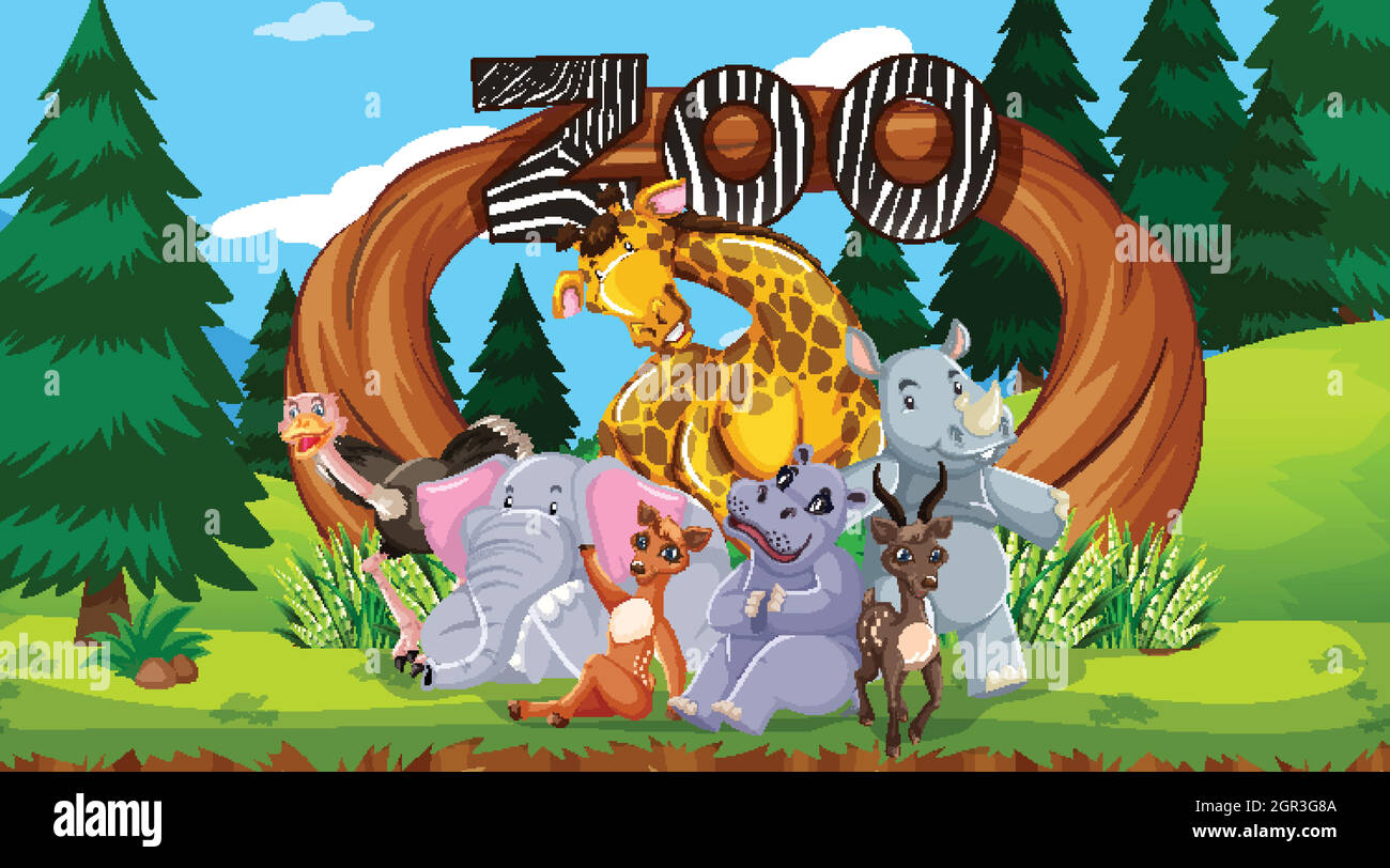 Zoo Tiere in der wilden Natur Hintergrund Stock Vektor