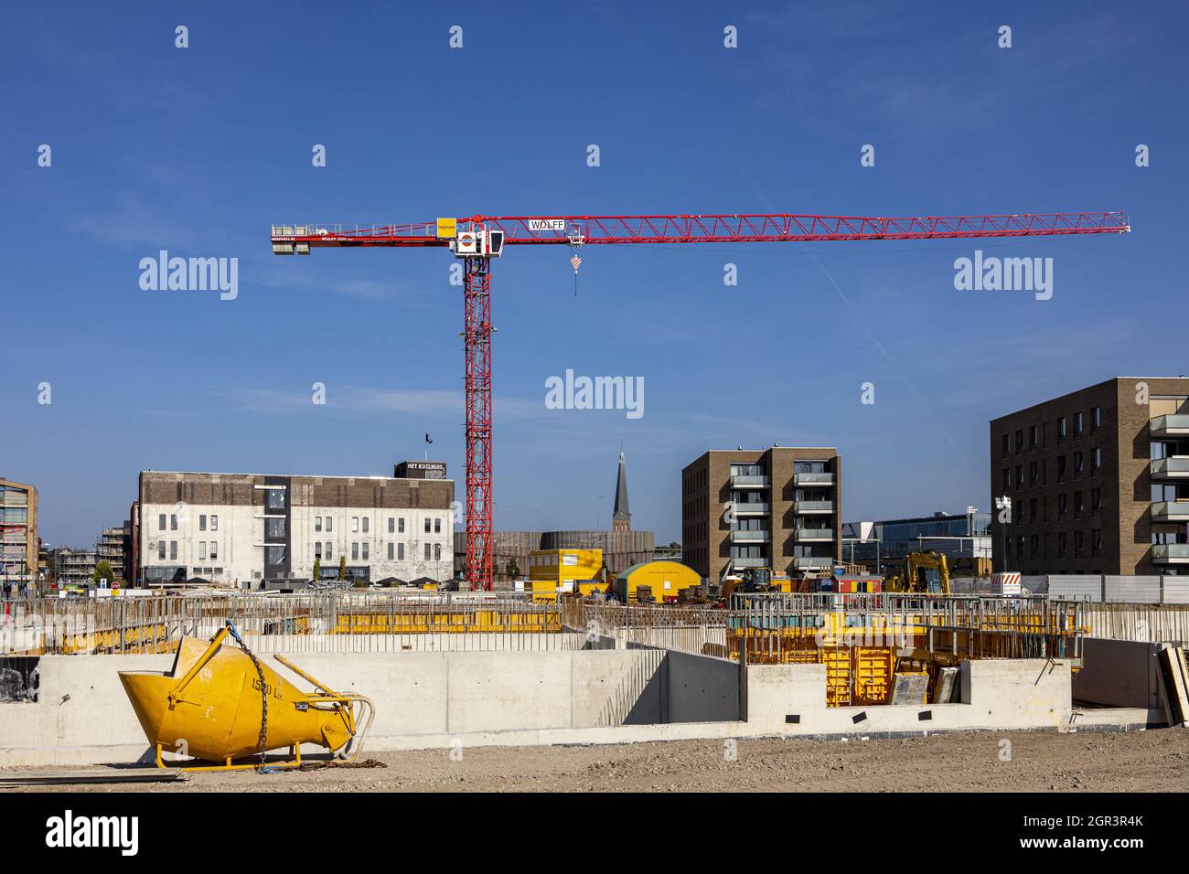 Industrielle Ansicht des Baugrundstücks. Wohnungswesen und Stadtverwaltung. Stockfoto