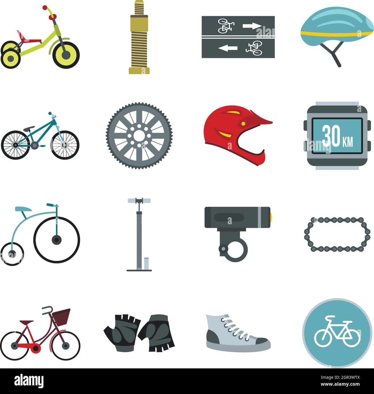 Bike Icons set, flach Stil Stock Vektor