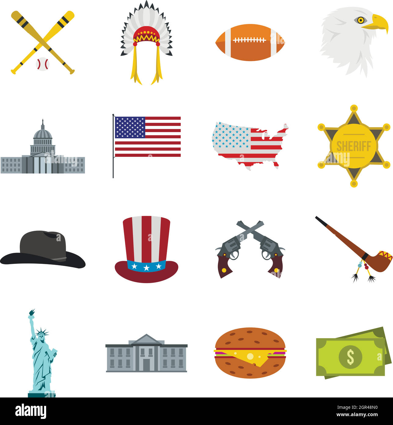 USA-Symbole-Set, flachen Stil Stock Vektor