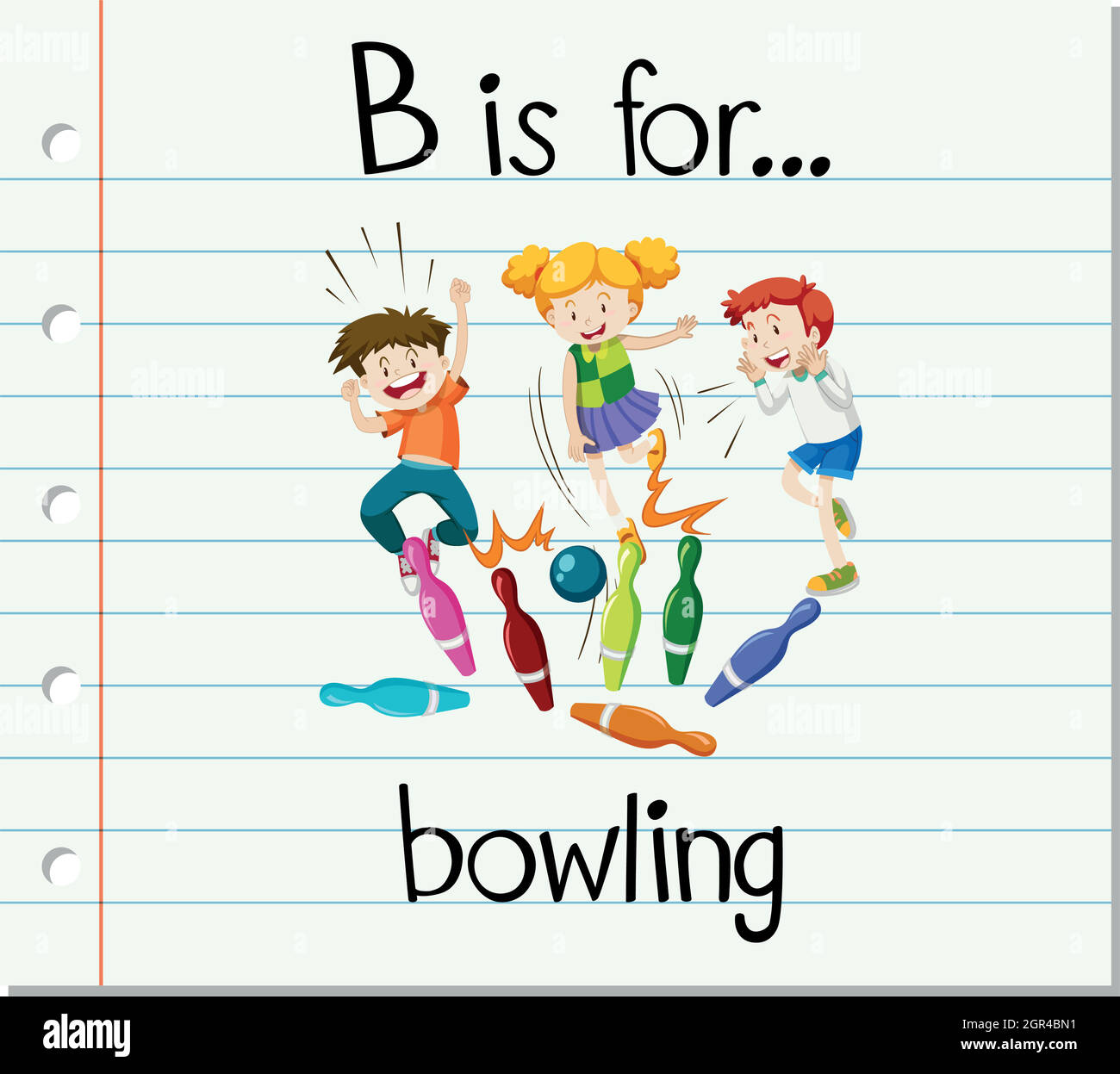 Flashcard Buchstabe B ist für Bowling Stock Vektor