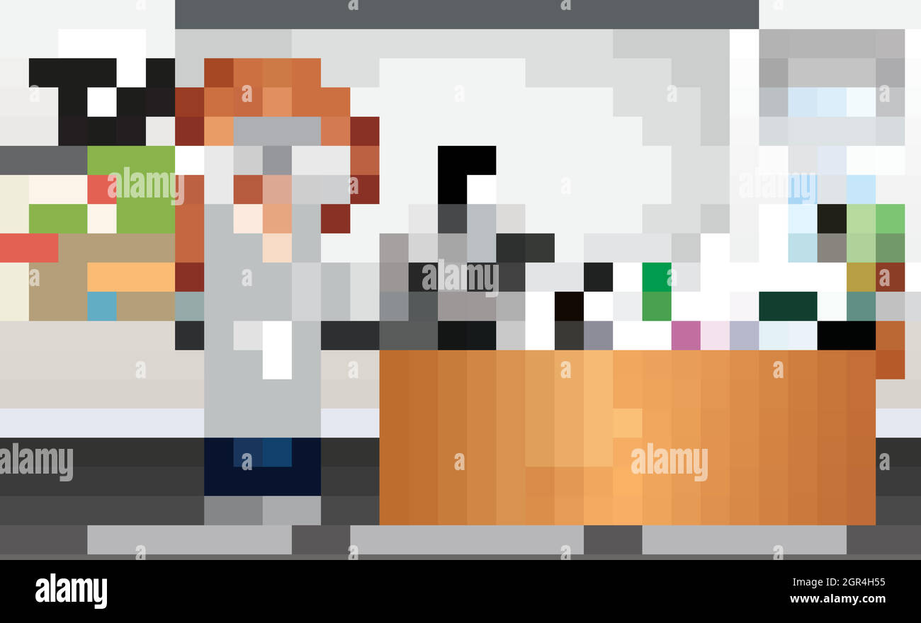 Szene mit einer Wissenschaftlerin, die im Labor arbeitet Stock Vektor