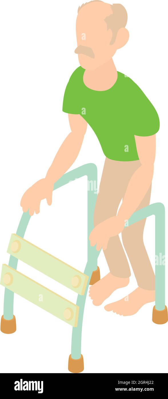 Alter Mann mit Gehhilfe Symbol, Cartoon Stil Stock Vektor