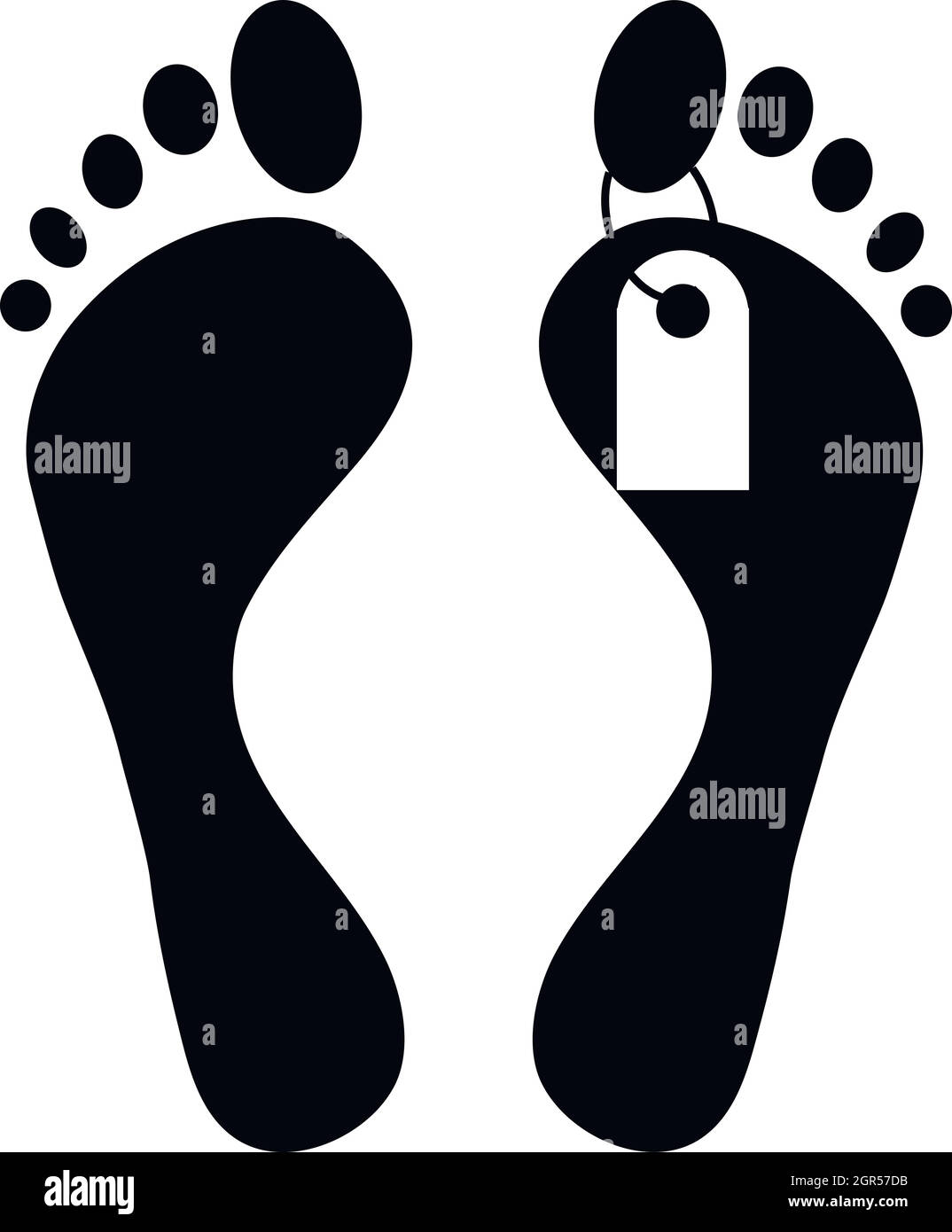Menschliche Füße mit toe tag Symbol, einfachen Stil Stock Vektor