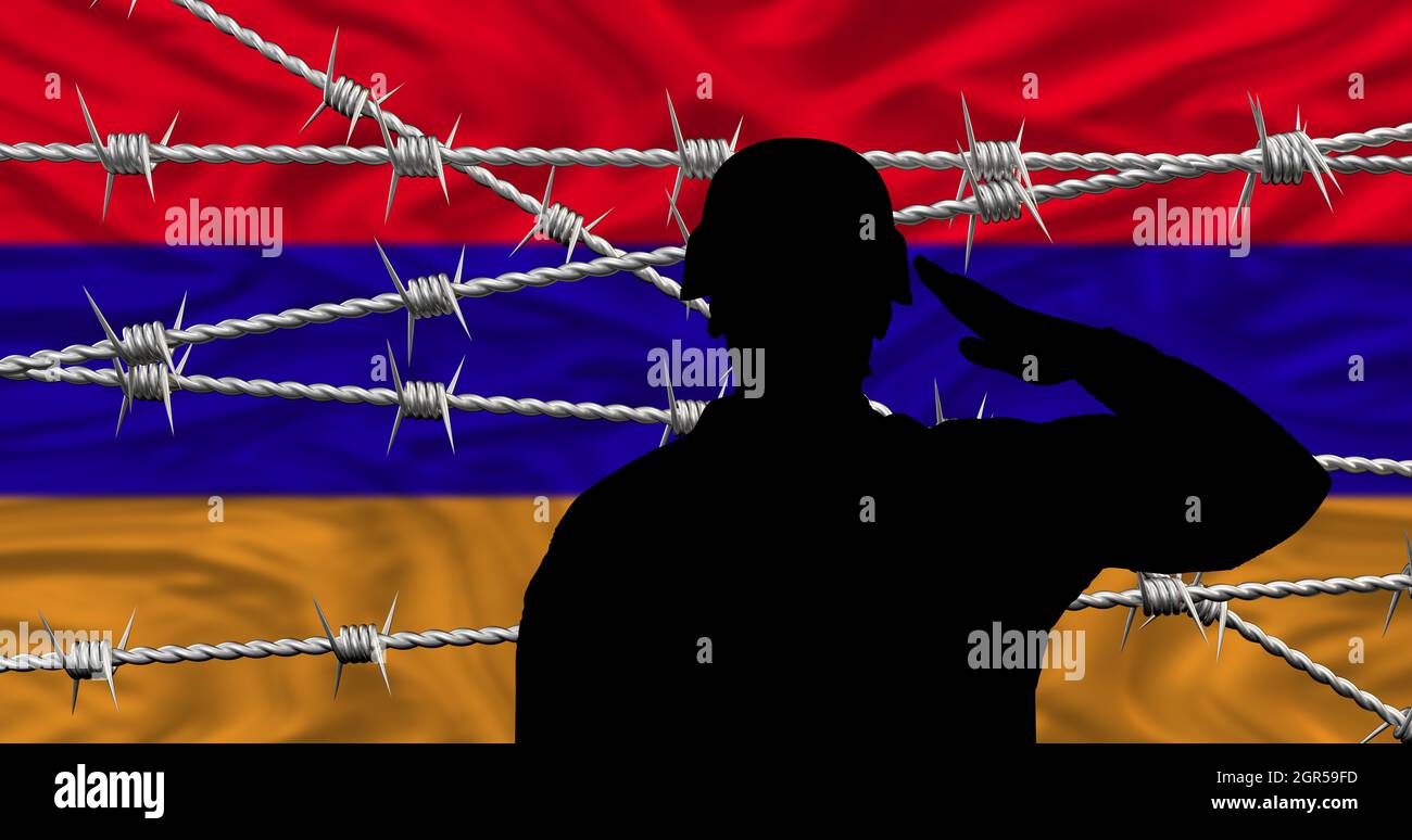 armenischer Stacheldraht und militärisches Konzept Stockfoto