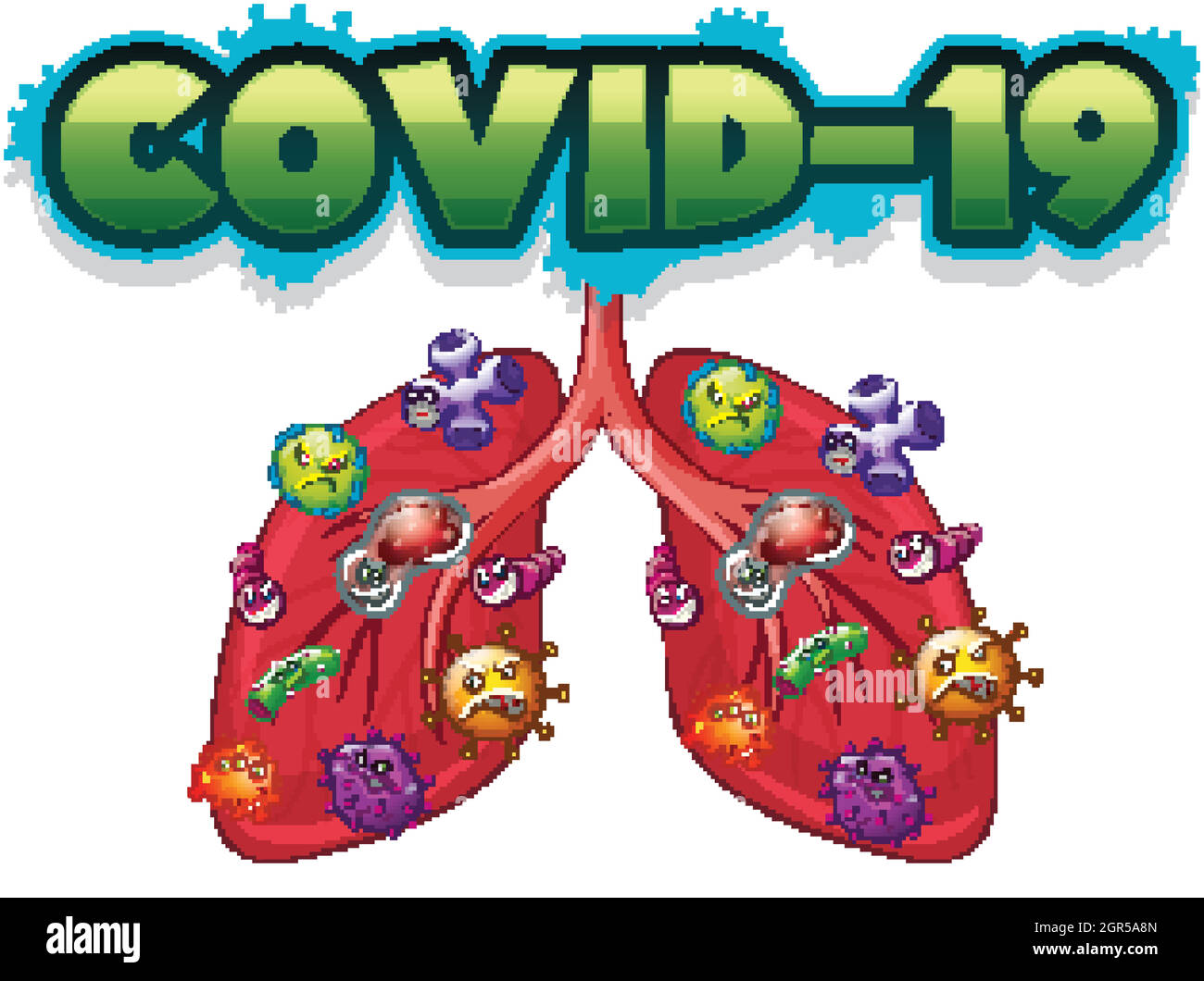 Poster Design für Coronavirus Thema mit Virus in der menschlichen Lunge Stock Vektor