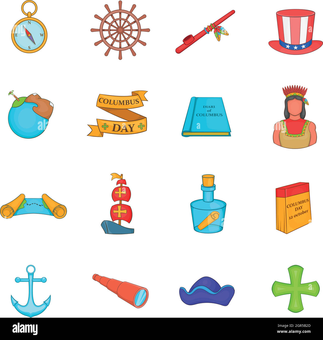 Columbus Day Icons set, cartoon-Stil Stock Vektor